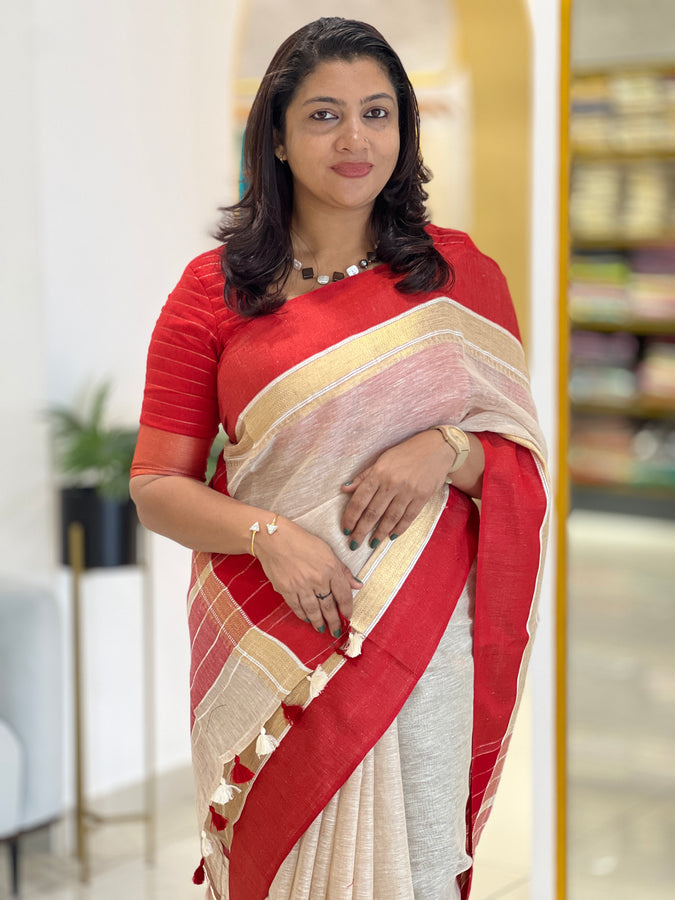 Mangalgiri Zari Bordered Linen Saree | DLS229