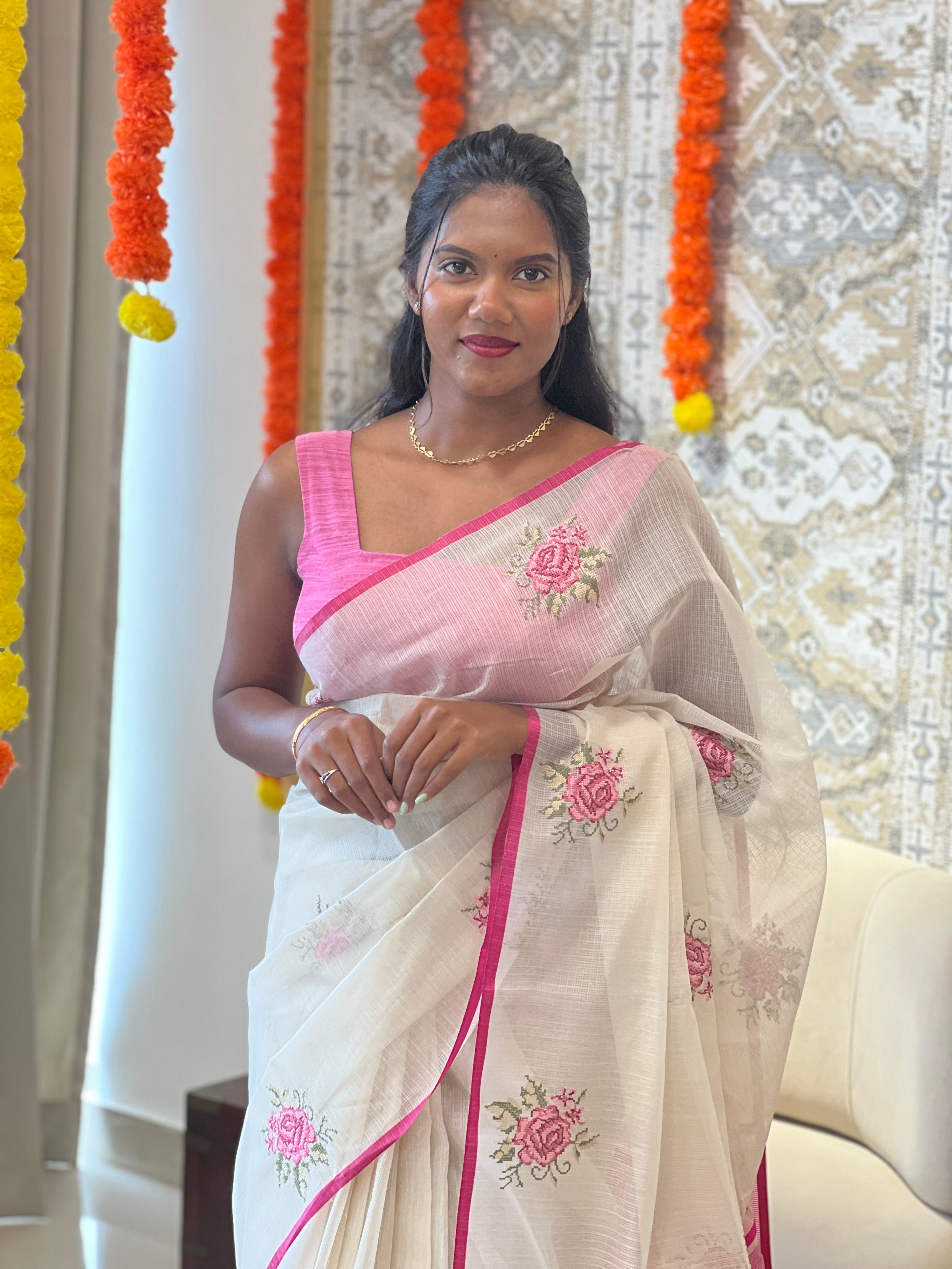 Cross Stitch Embroidered Silky Kota Saree | MR505