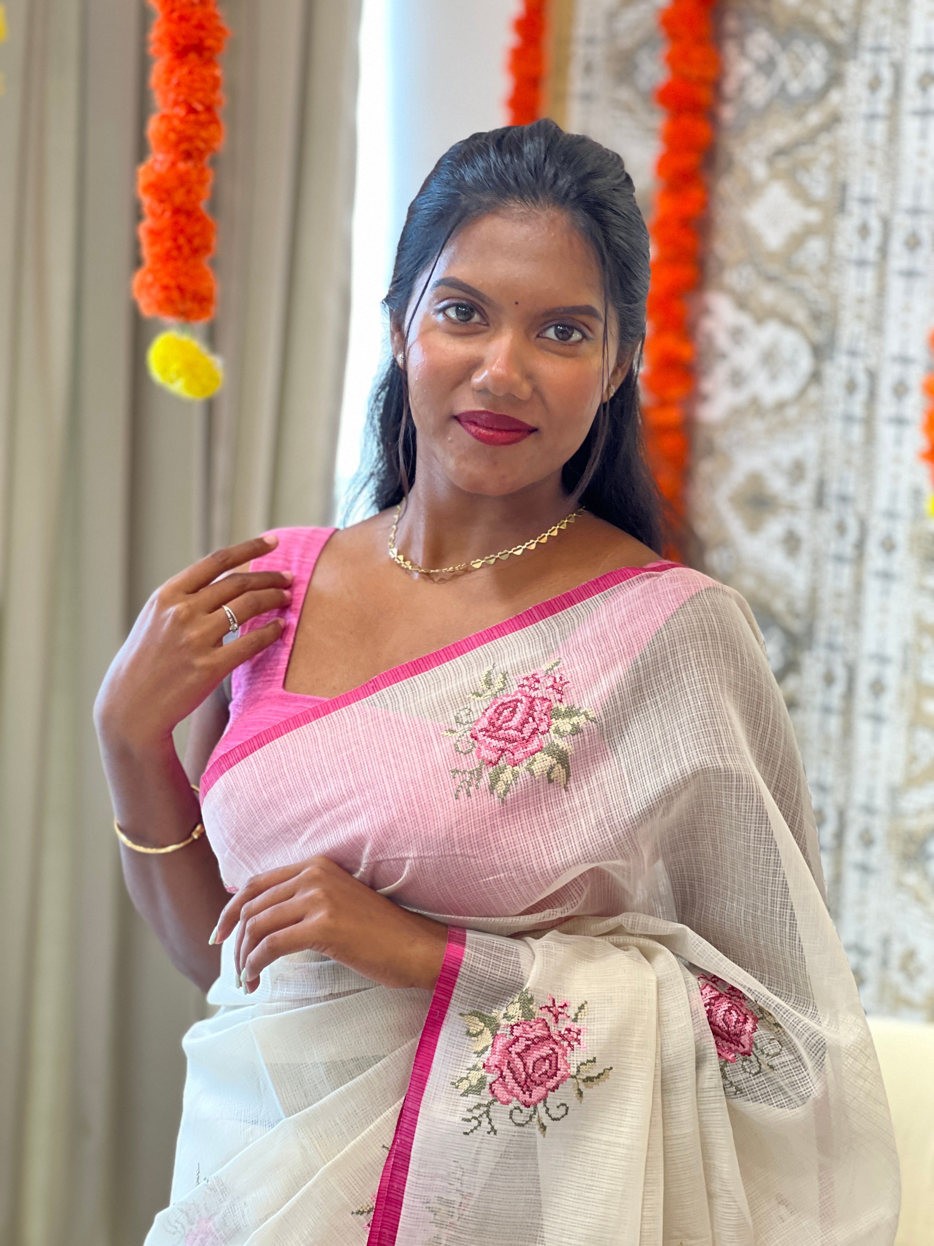 Cross Stitch Embroidered Silky Kota Saree | MR505