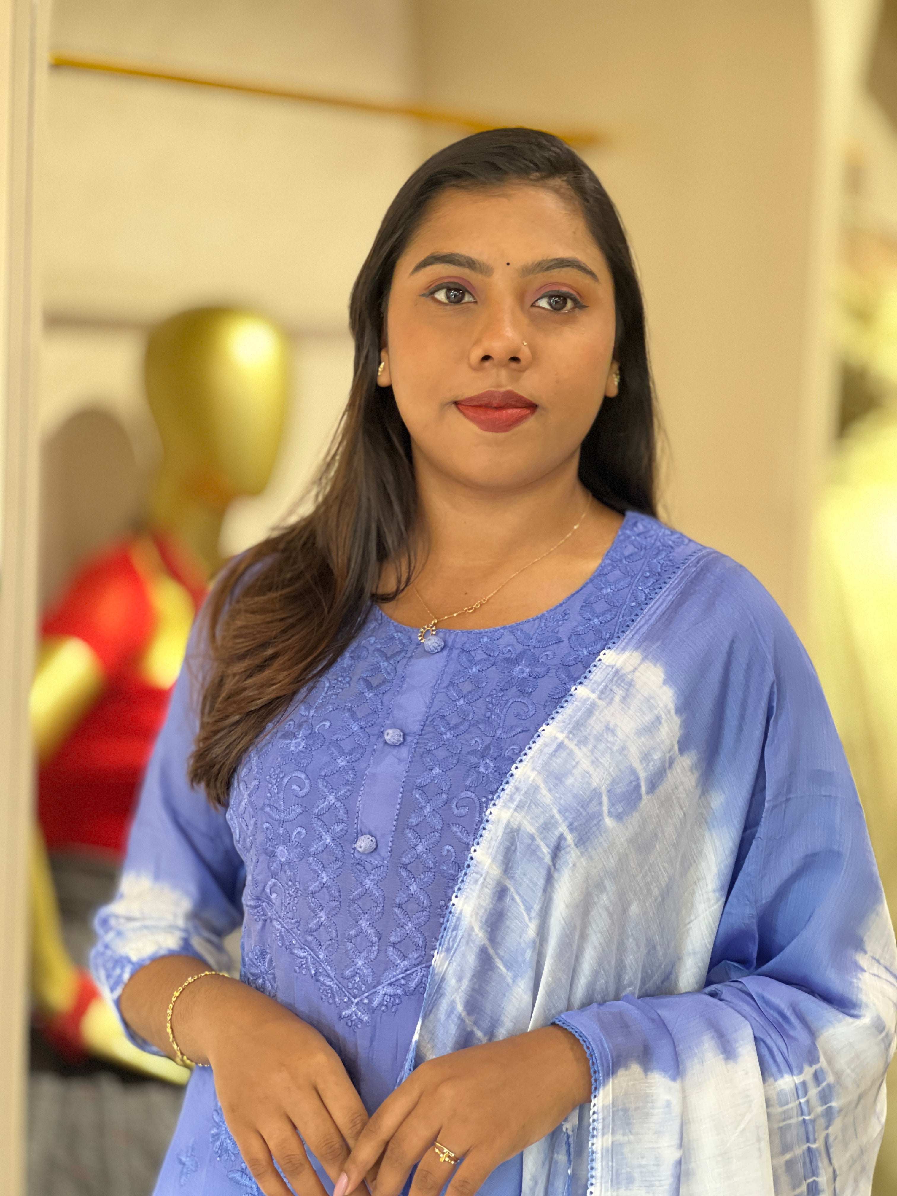 Chikankari Embroidered Mul Chanderi Kurta Set | PGI122