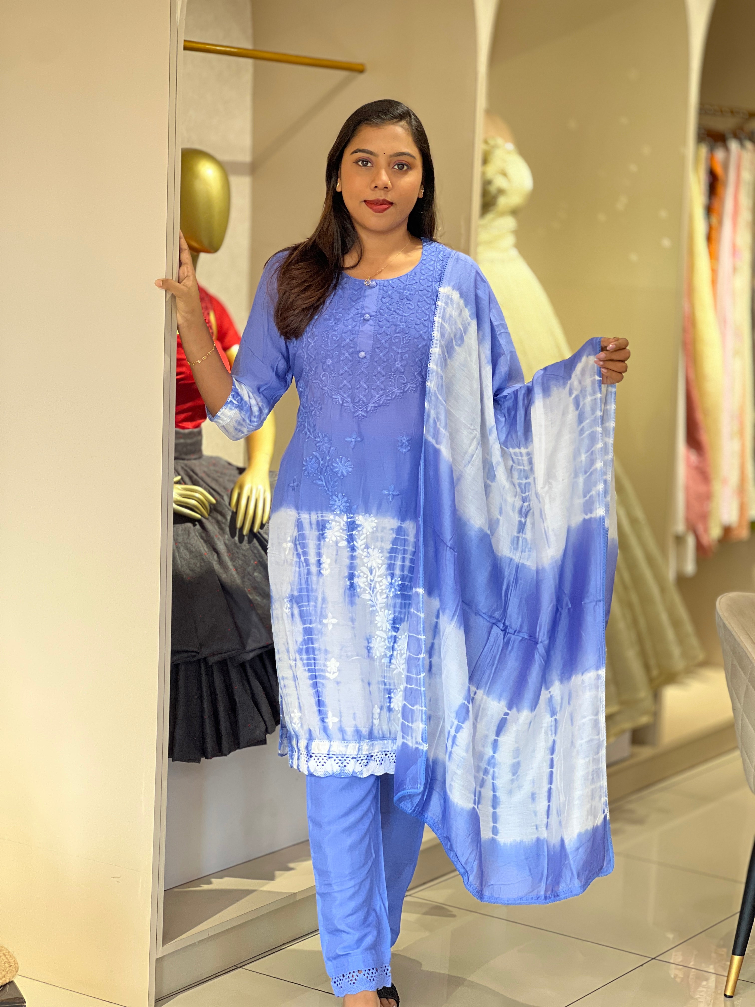 Chikankari Embroidered Mul Chanderi Kurta Set | PGI122