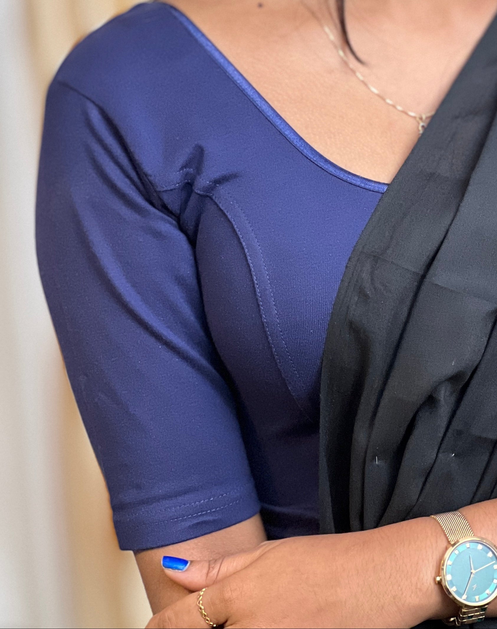 Solid Patterned Stretchable Banyan Stitched Blouse | ALA114