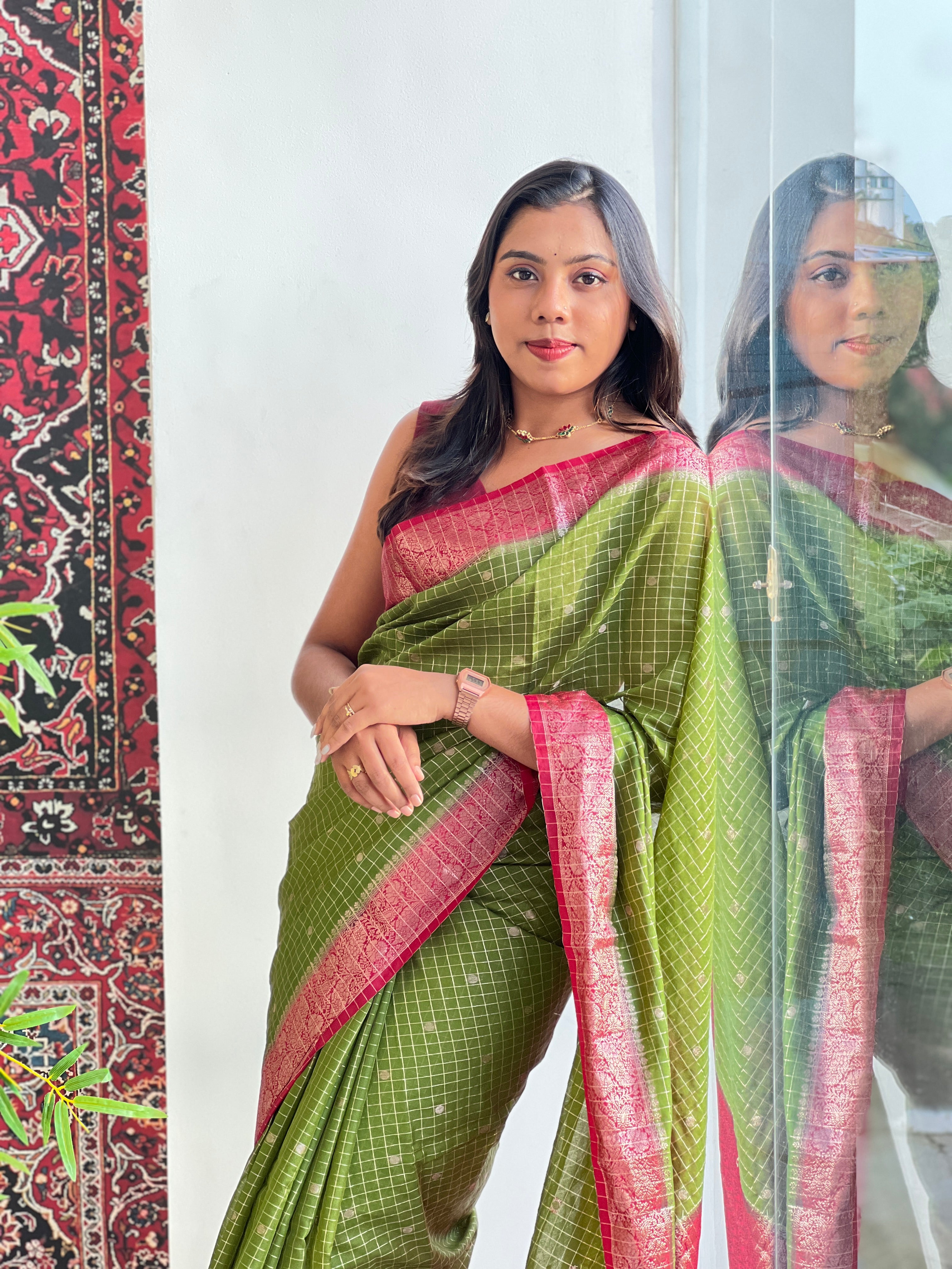 Check Woven Pattern Semi Silk Saree | ZSS590