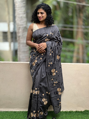 Machine Embroidery  Semi Silk Tussar Saree | ACT973