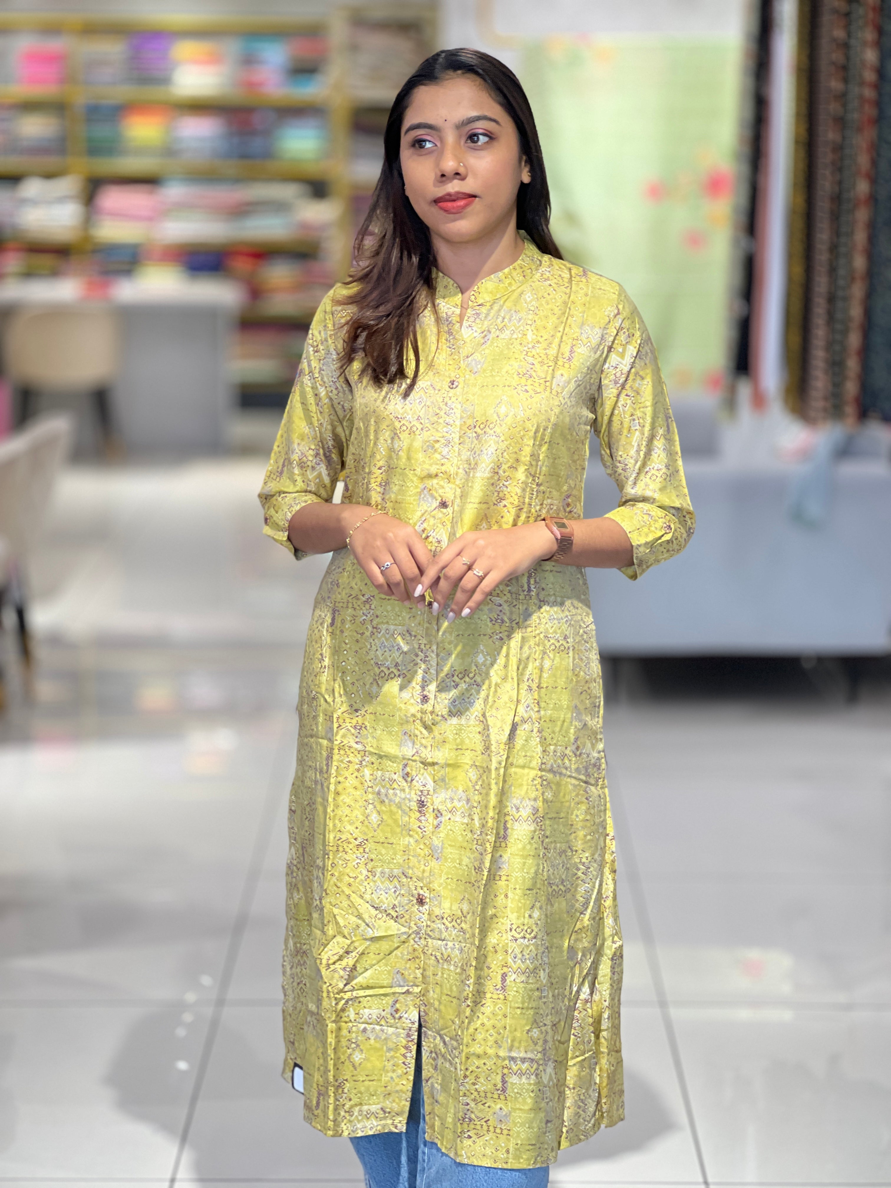 Geometric Printed Muslin Finish Kurta | AFD117
