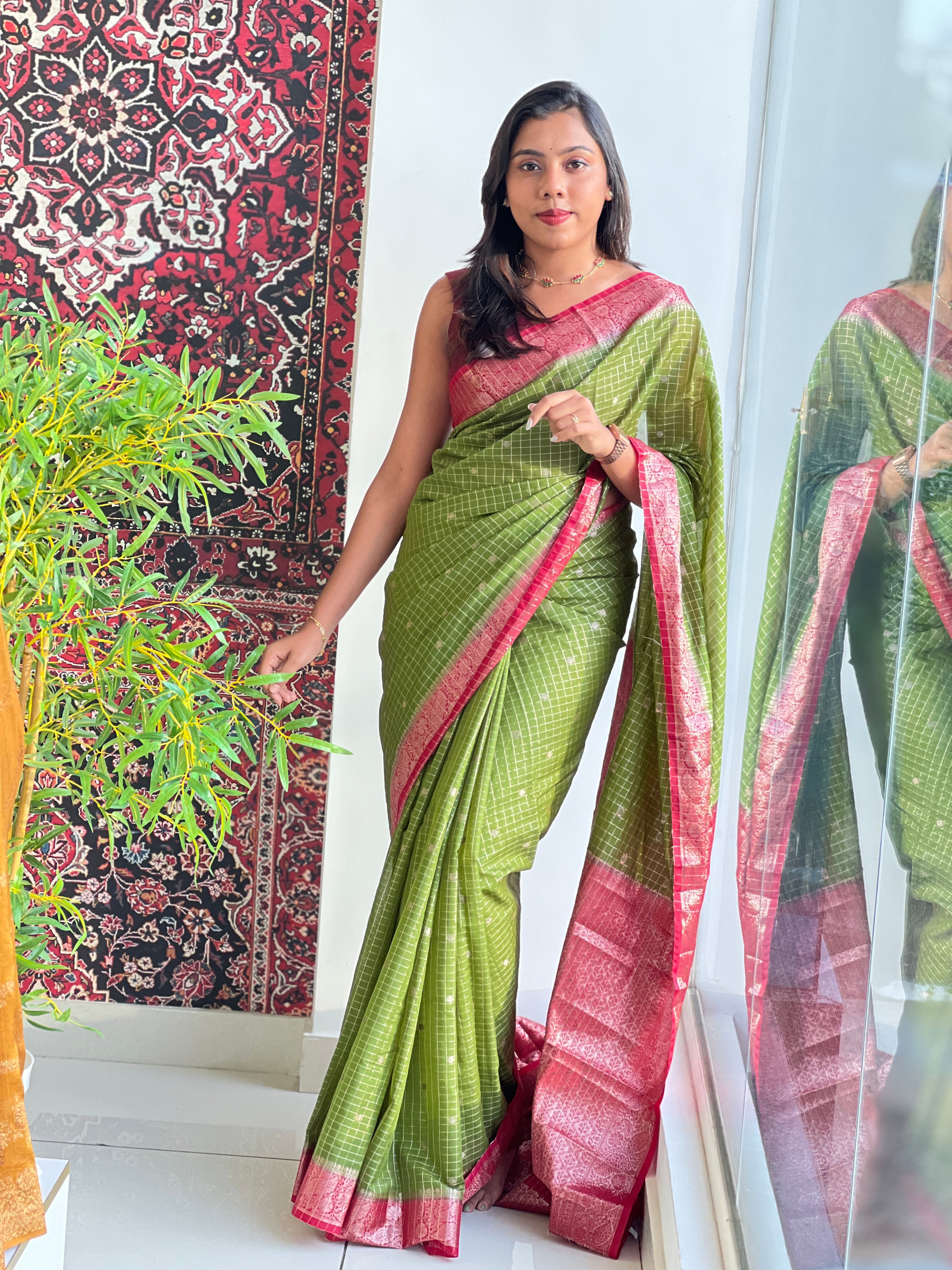 Check Woven Pattern Semi Silk Saree | ZSS590