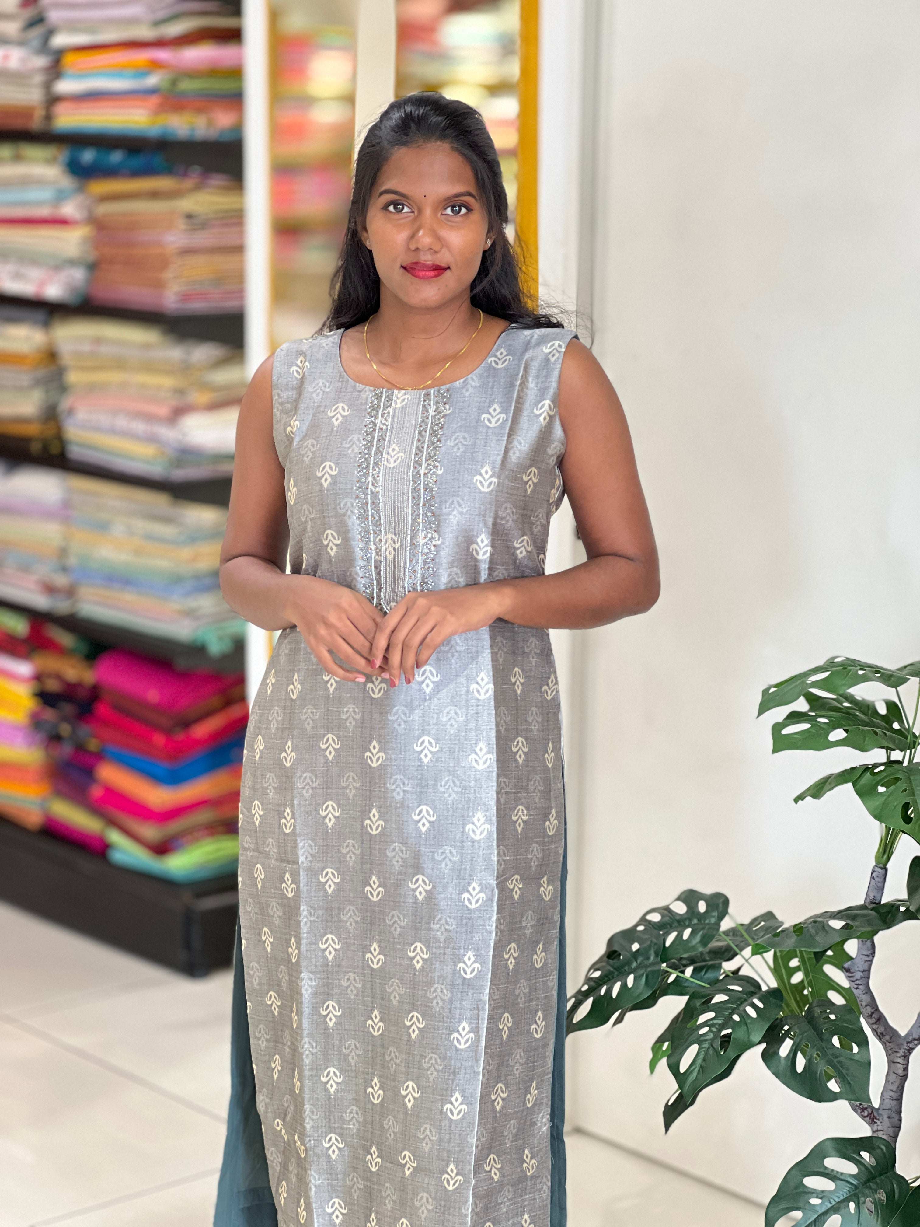 Digital Print With Hand Work Detailed Semi Tussar Kurta | NAI180