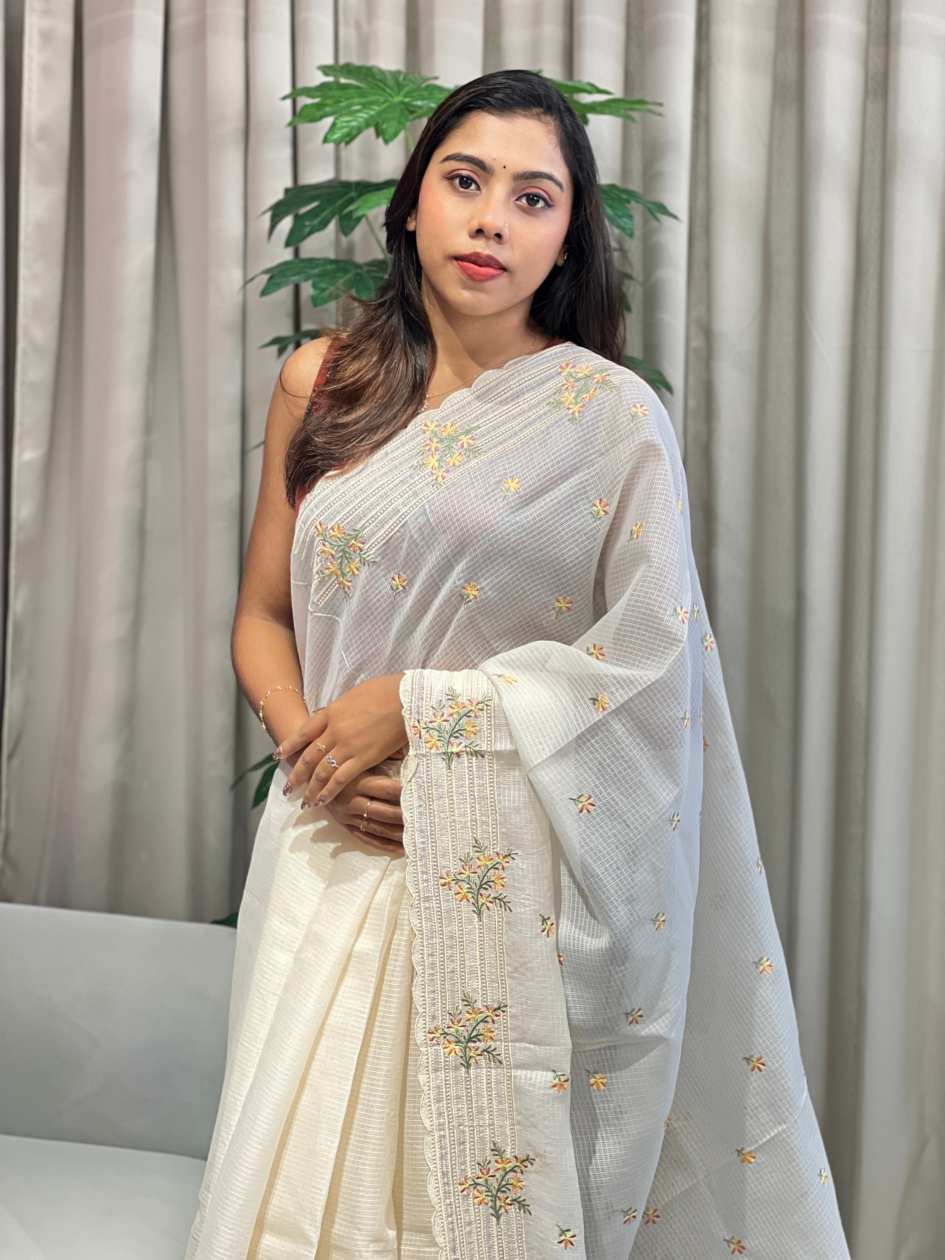Floral Embroidery Detailed Silky Kota Saree | BLD1999