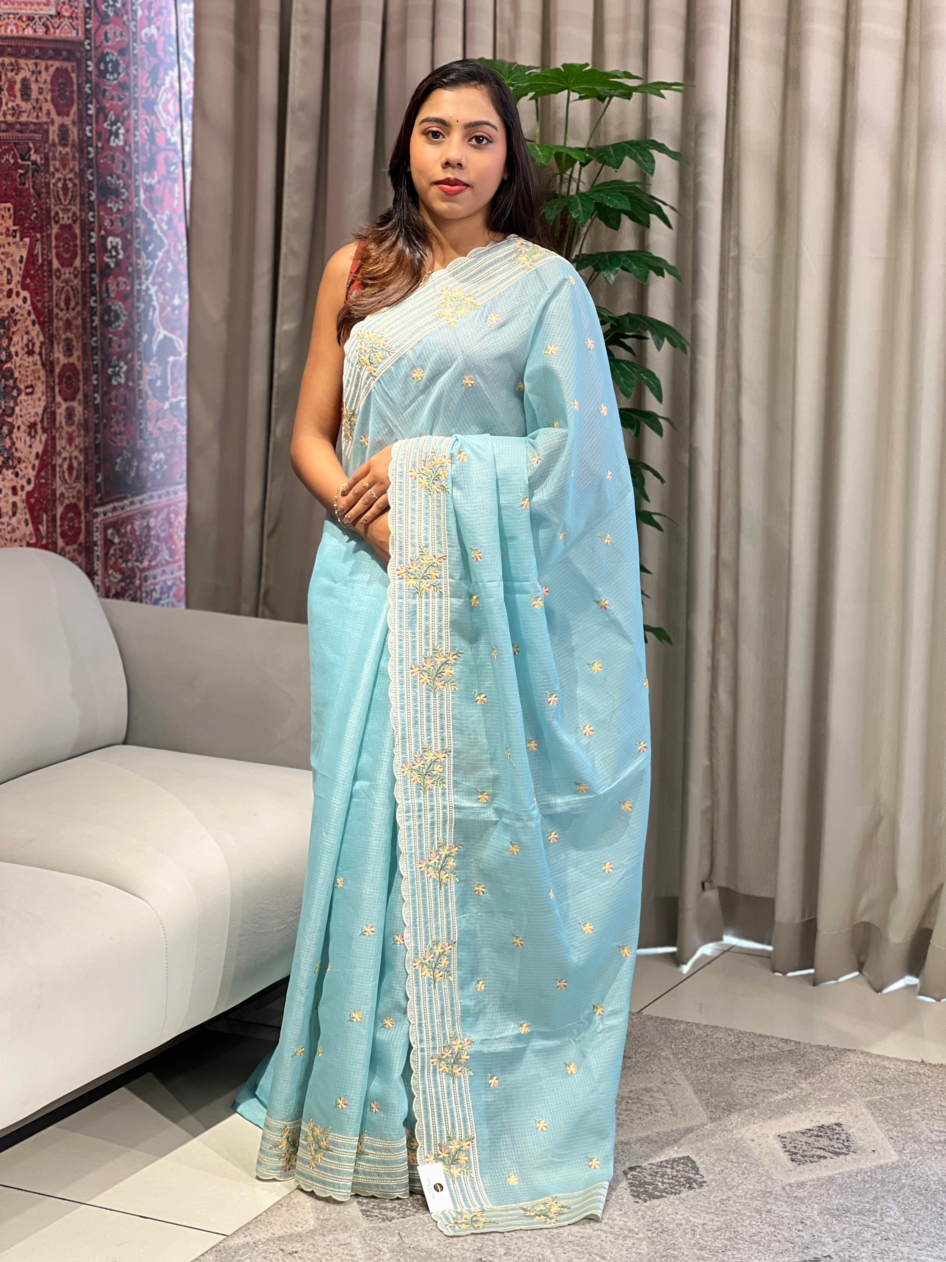Floral Embroidery Detailed Silky Kota Saree | BLD1994