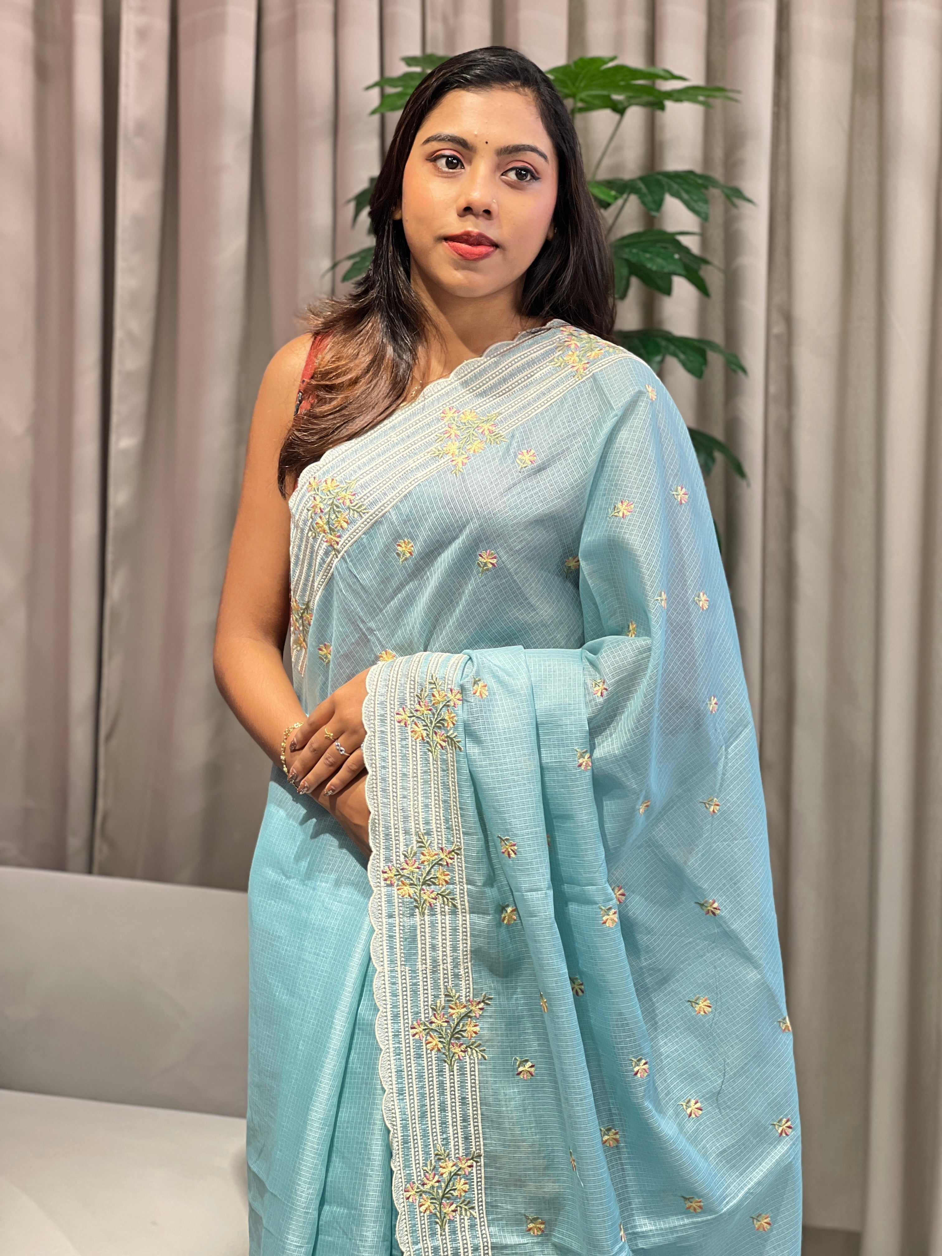 Floral Embroidery Detailed Silky Kota Saree | BLD1994