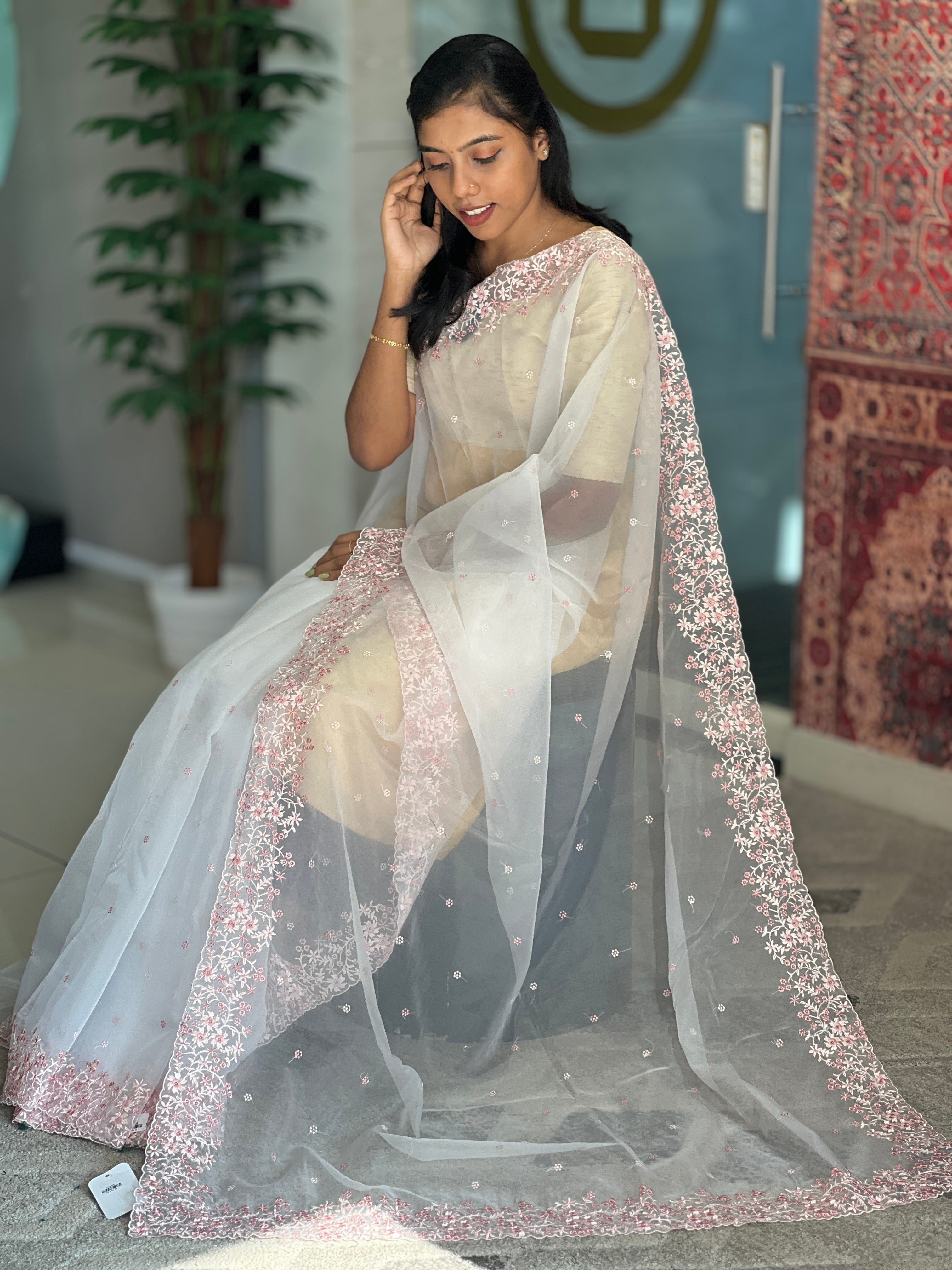 Embroidered Glass Organza Saree | SBP572