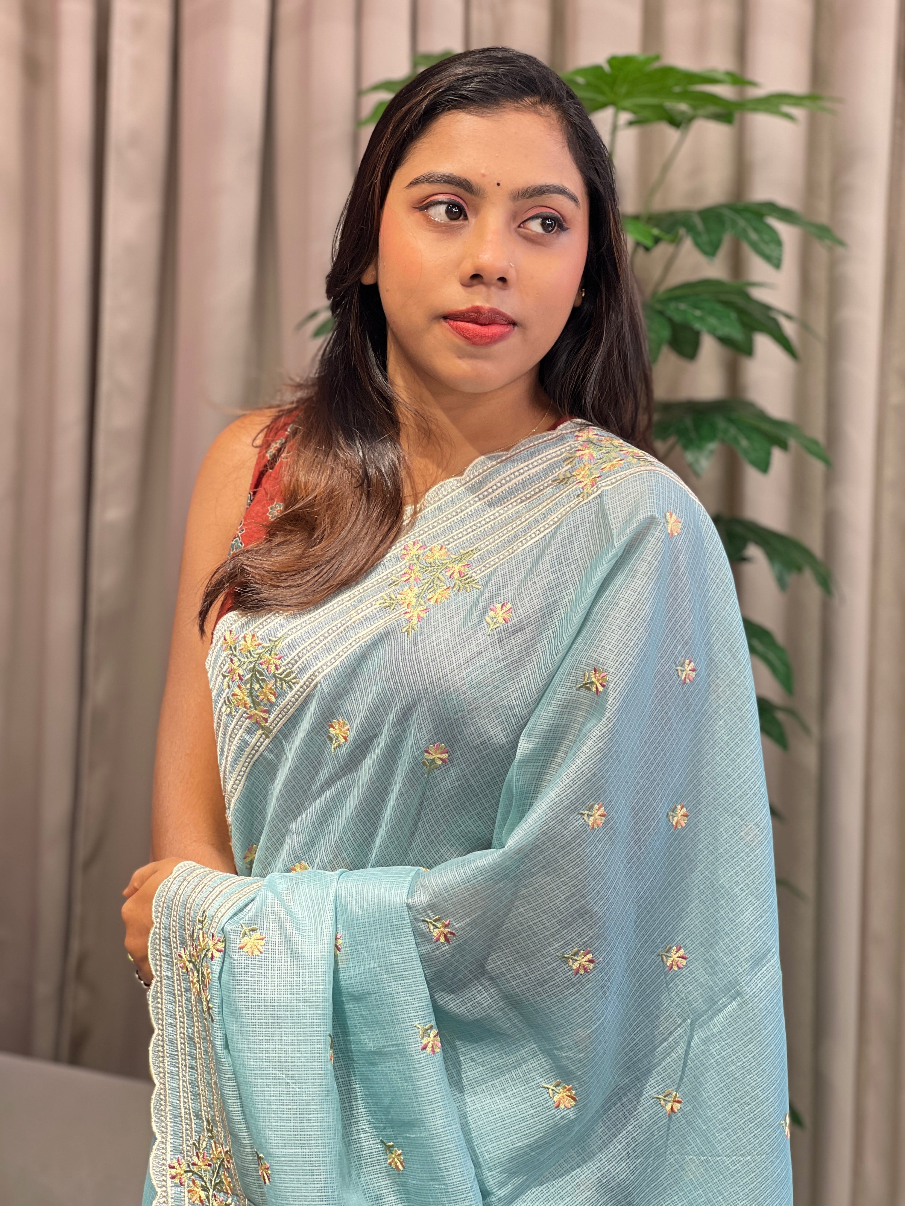 Floral Embroidery Detailed Silky Kota Saree | BLD1994