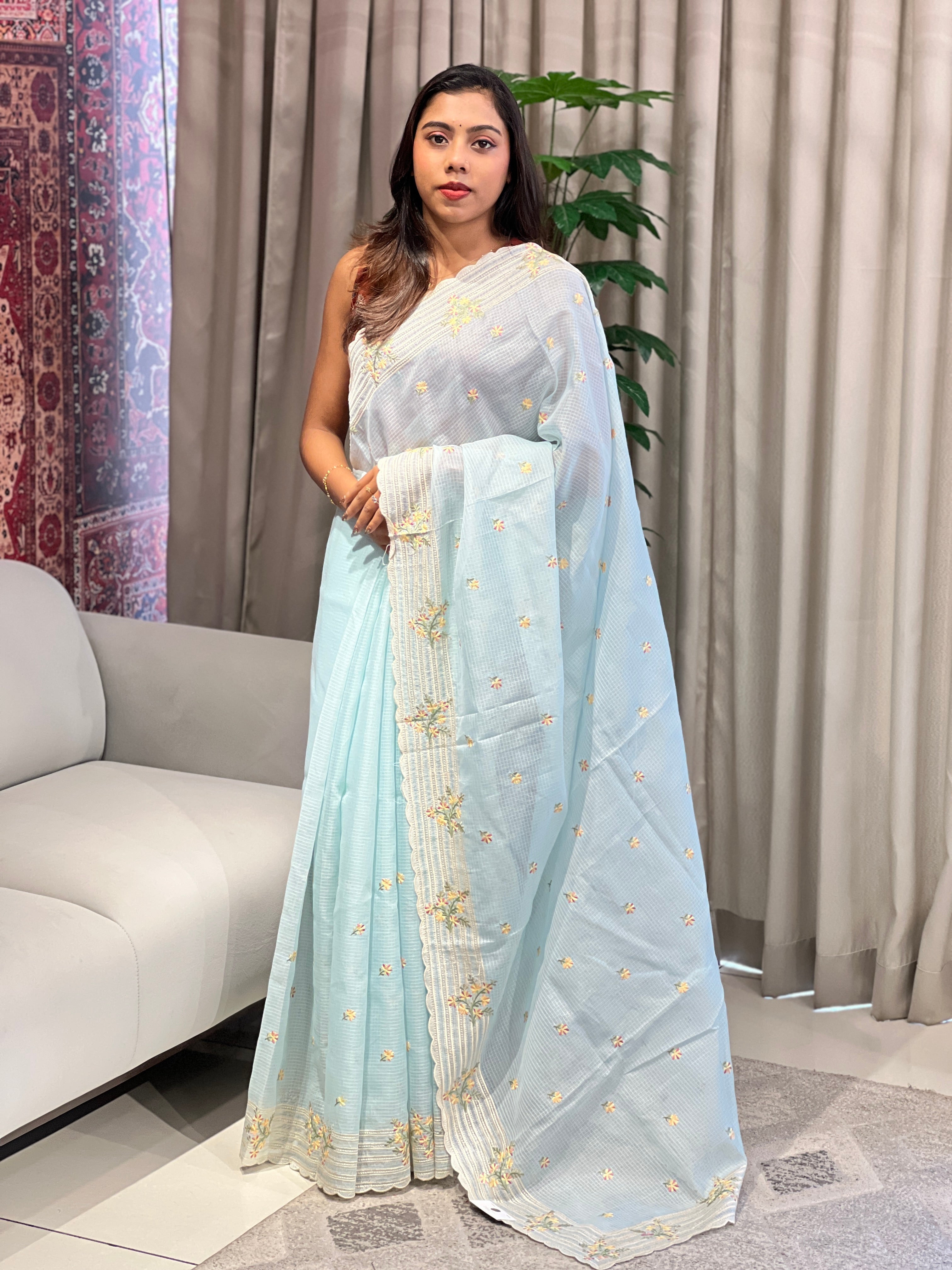 Floral Embroidery Detailed Silky Kota Saree | BLD1993