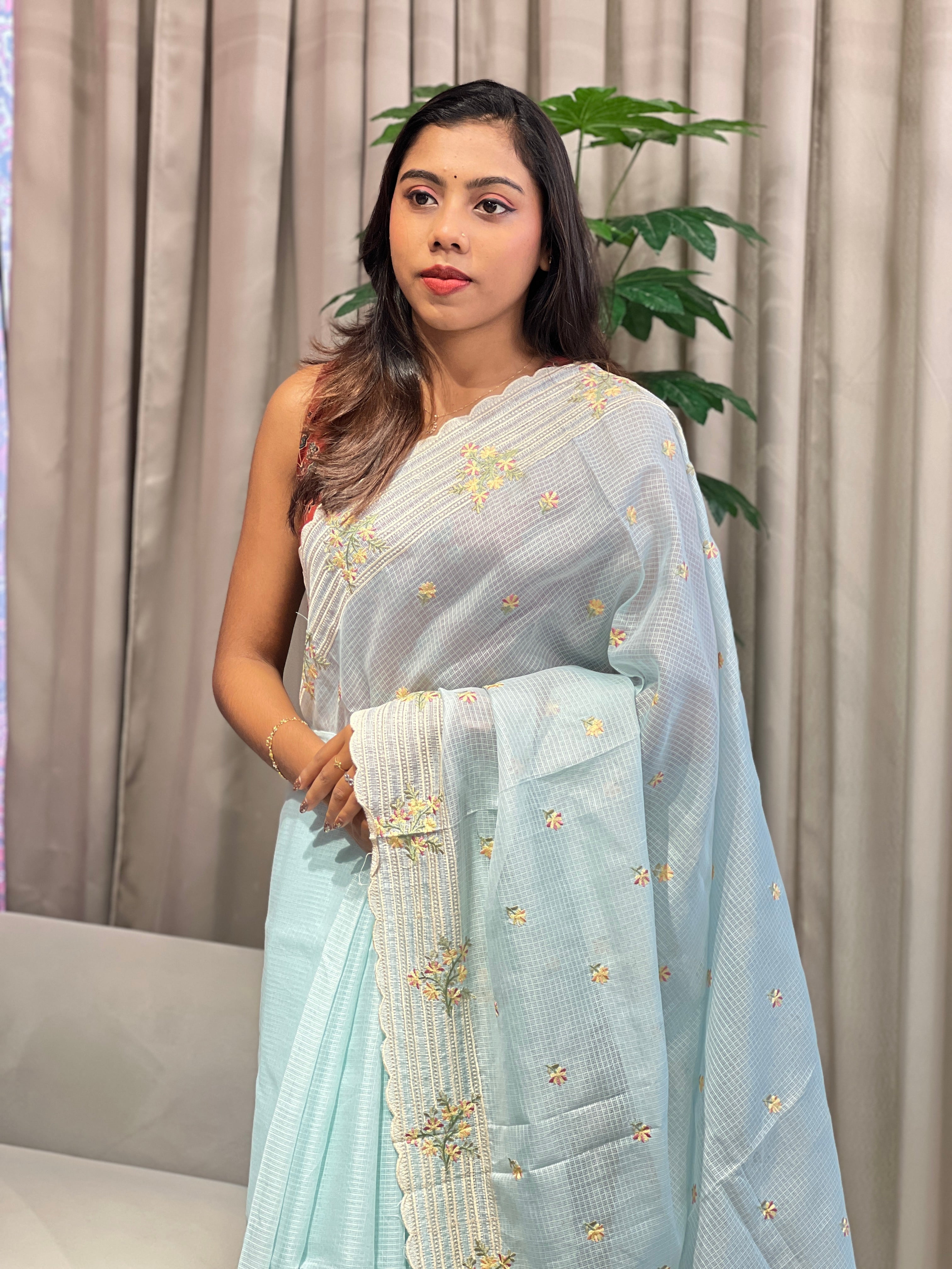 Floral Embroidery Detailed Silky Kota Saree | BLD1993