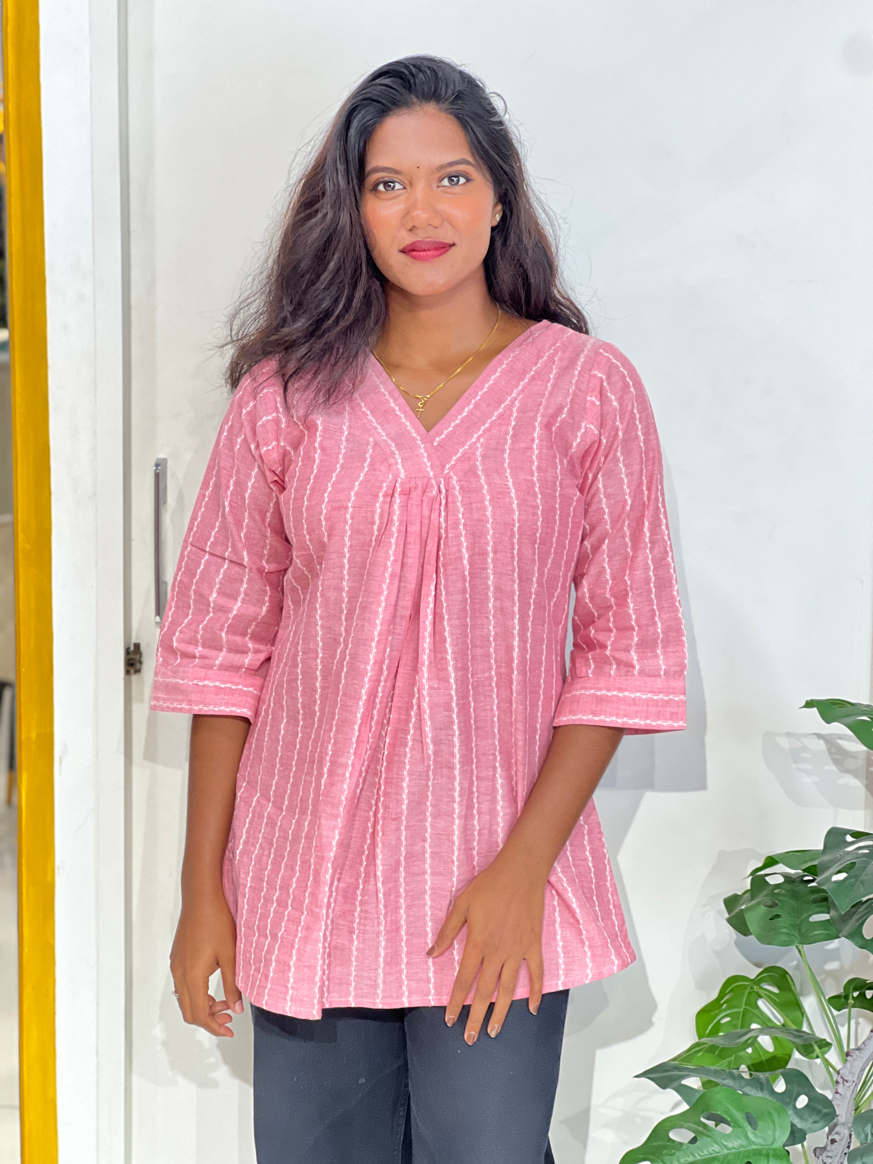 Stripe Pattern Cotton Short Kurta | MSN287