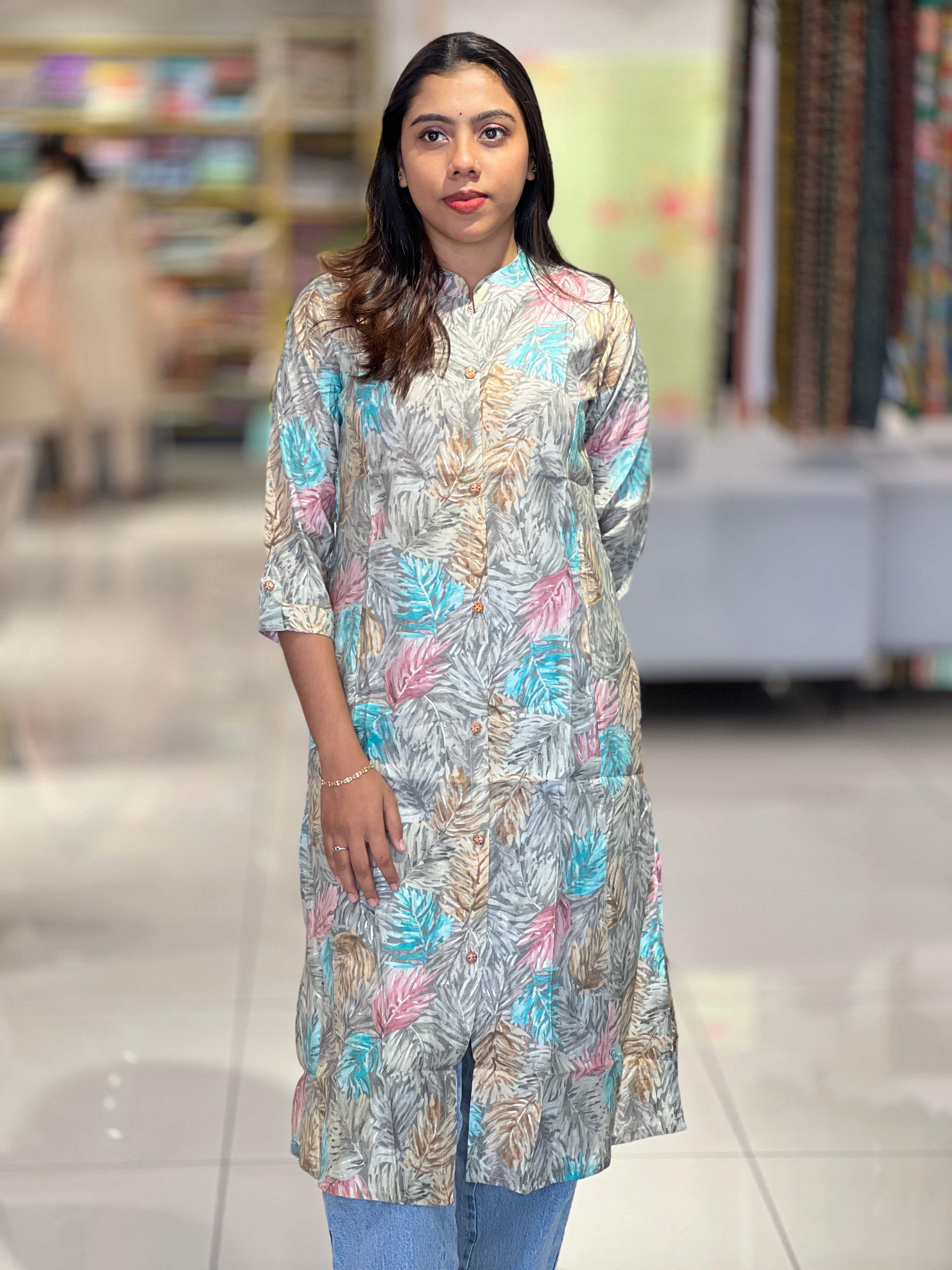 Leaf Printed Muslin Finish Kurta | AFD116