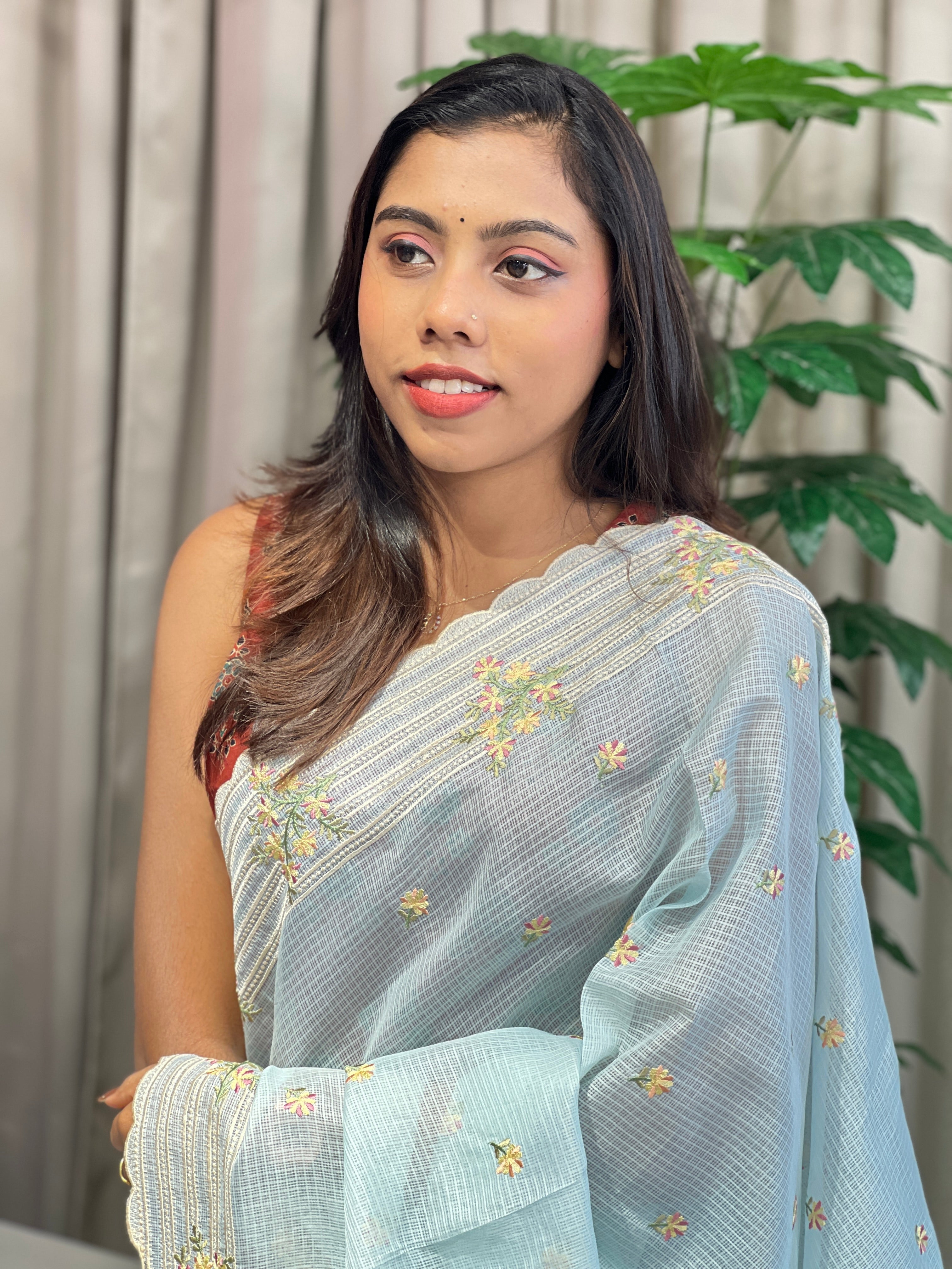 Floral Embroidery Detailed Silky Kota Saree | BLD1993