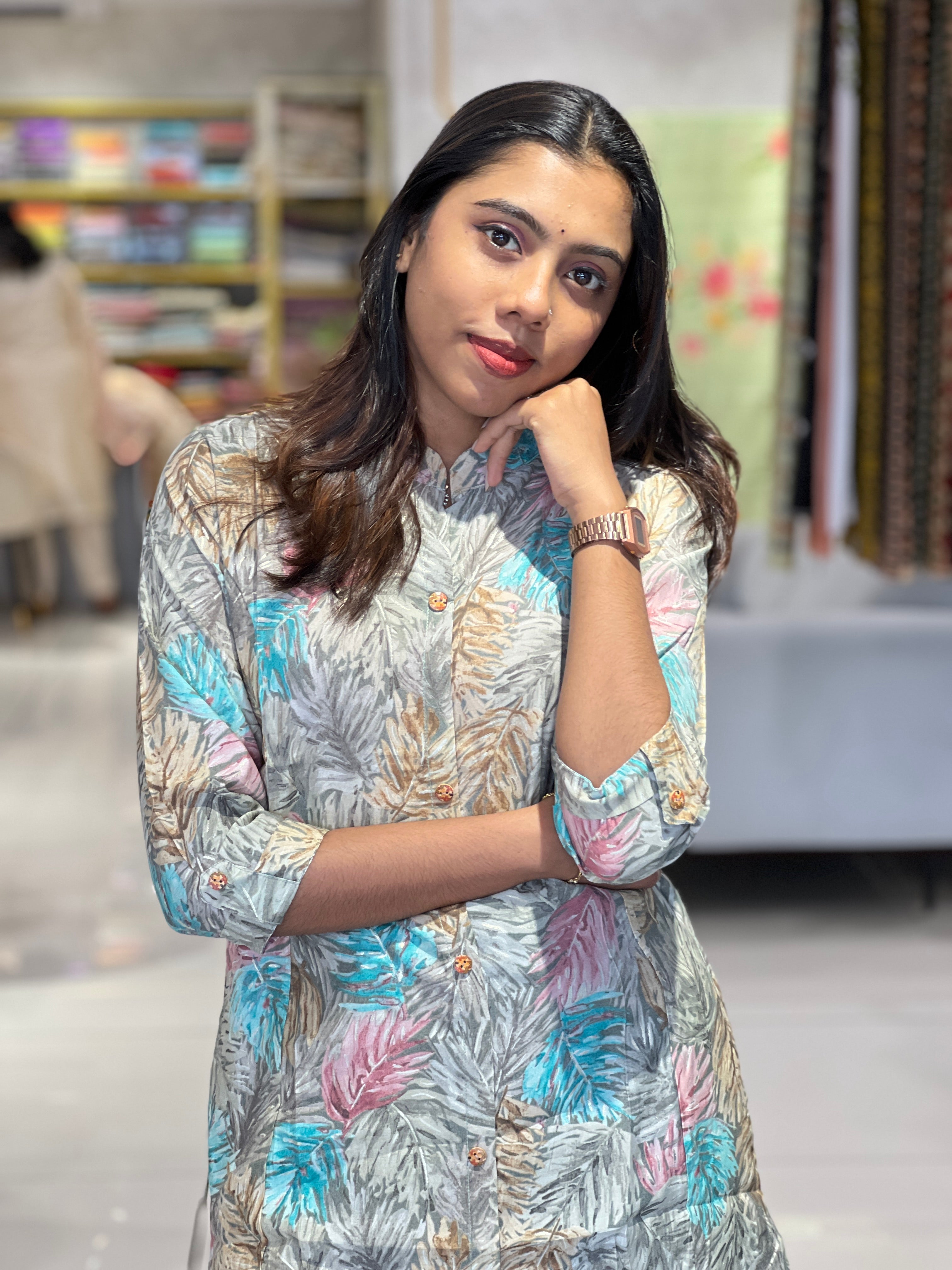 Leaf Printed Muslin Finish Kurta | AFD116