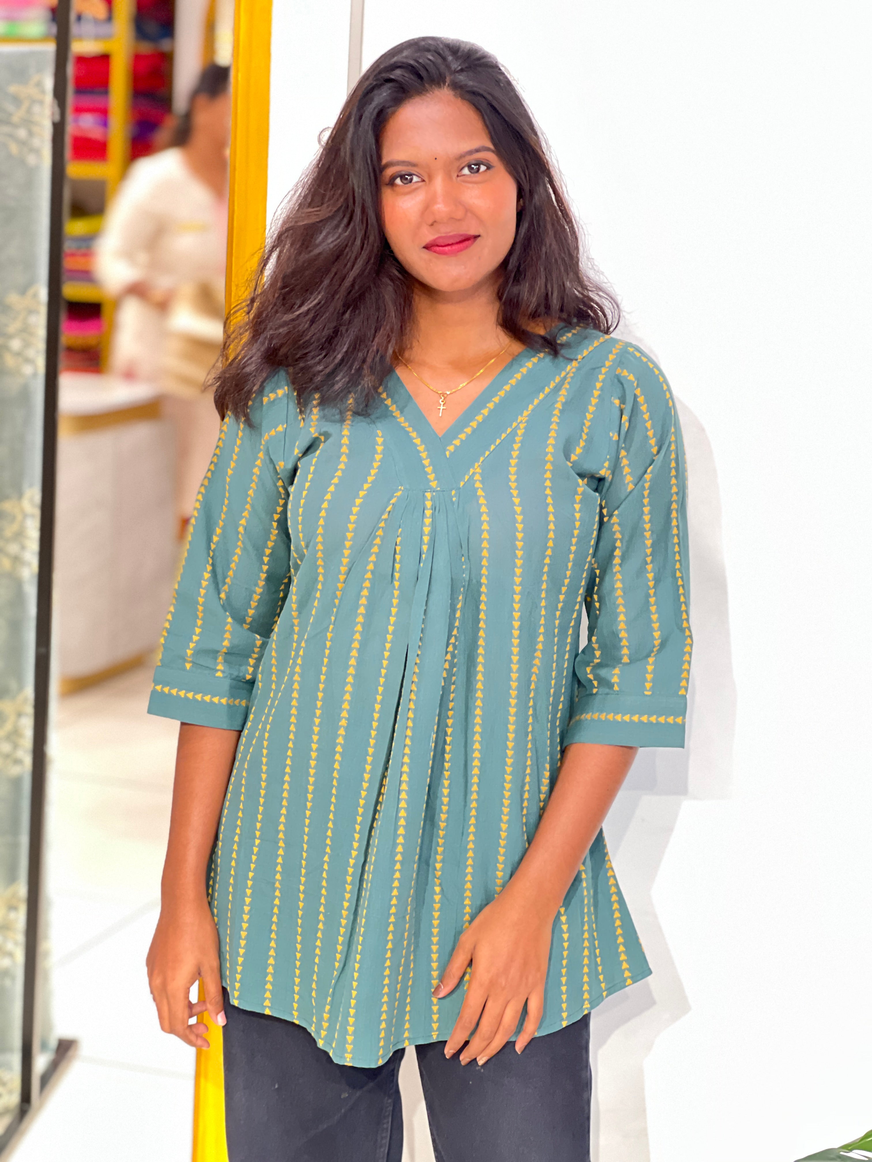 Stripe Pattern Cotton Short Kurta | MSN288