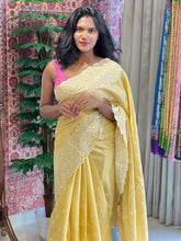 Machine Embroidery Detailed Tussar Finish Saree | SUN567