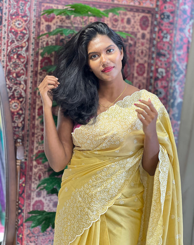 Machine Embroidery Detailed Tussar Finish Saree | SUN567
