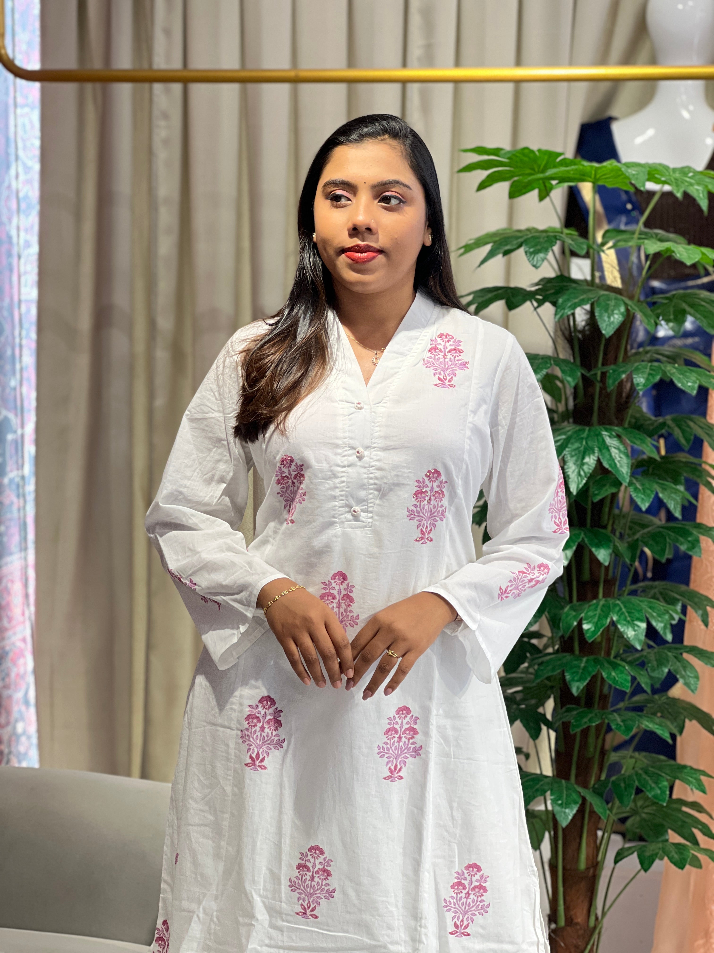 Floral Block Printed Cotton Kurta Set | PGI107
