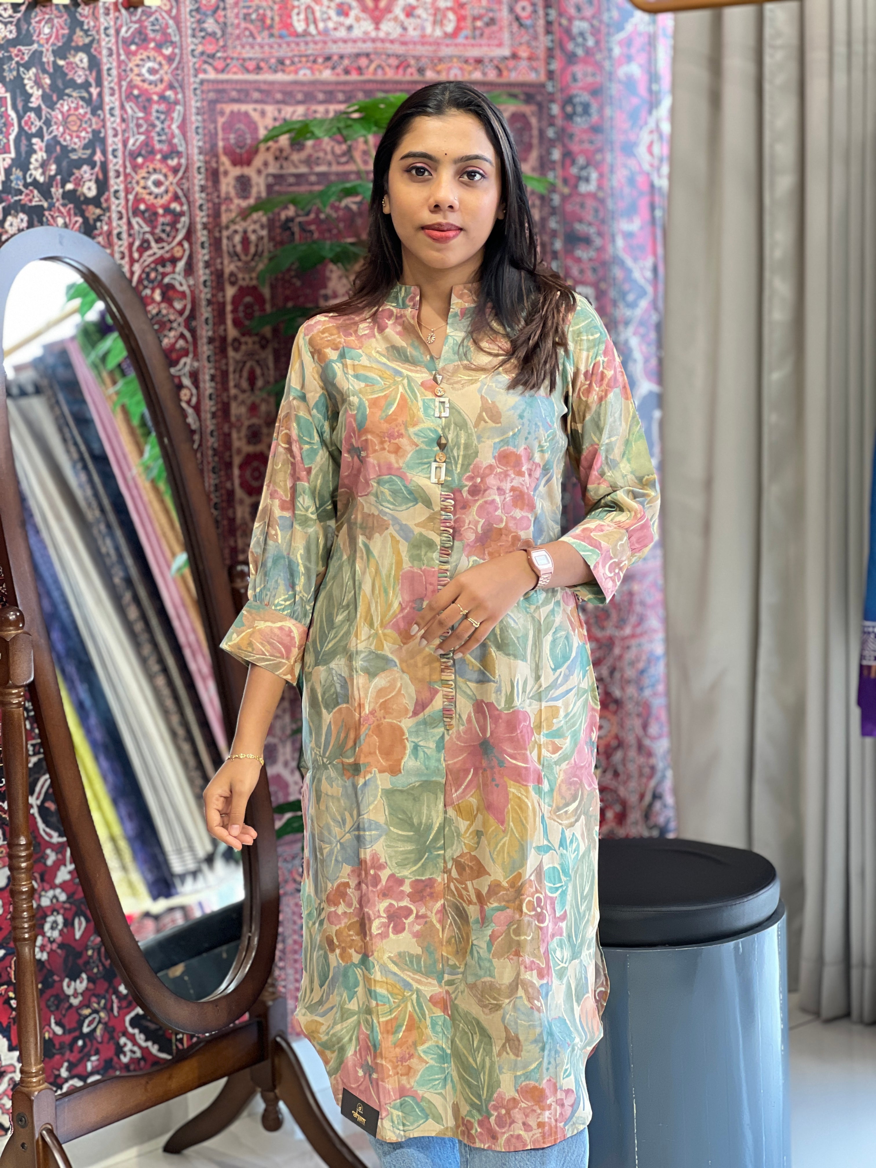 Floral Printed Muslin Finish Kurta | AFD111