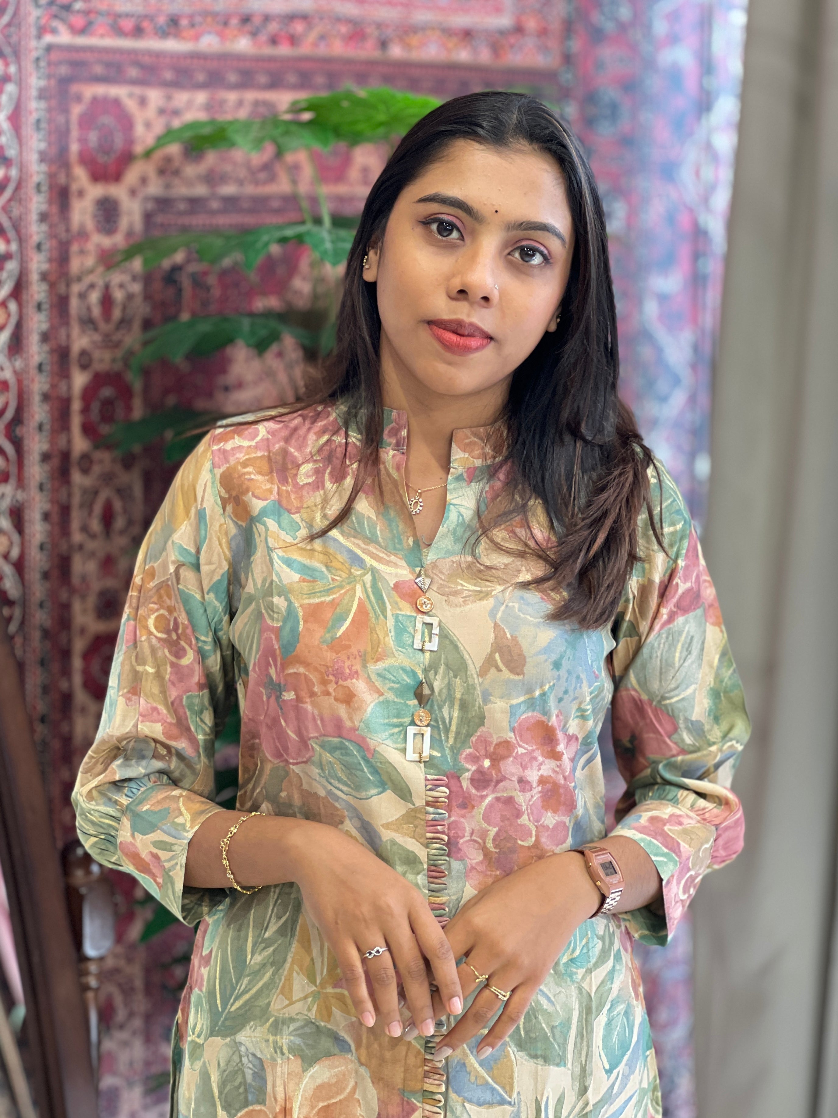 Floral Printed Muslin Finish Kurta | AFD111