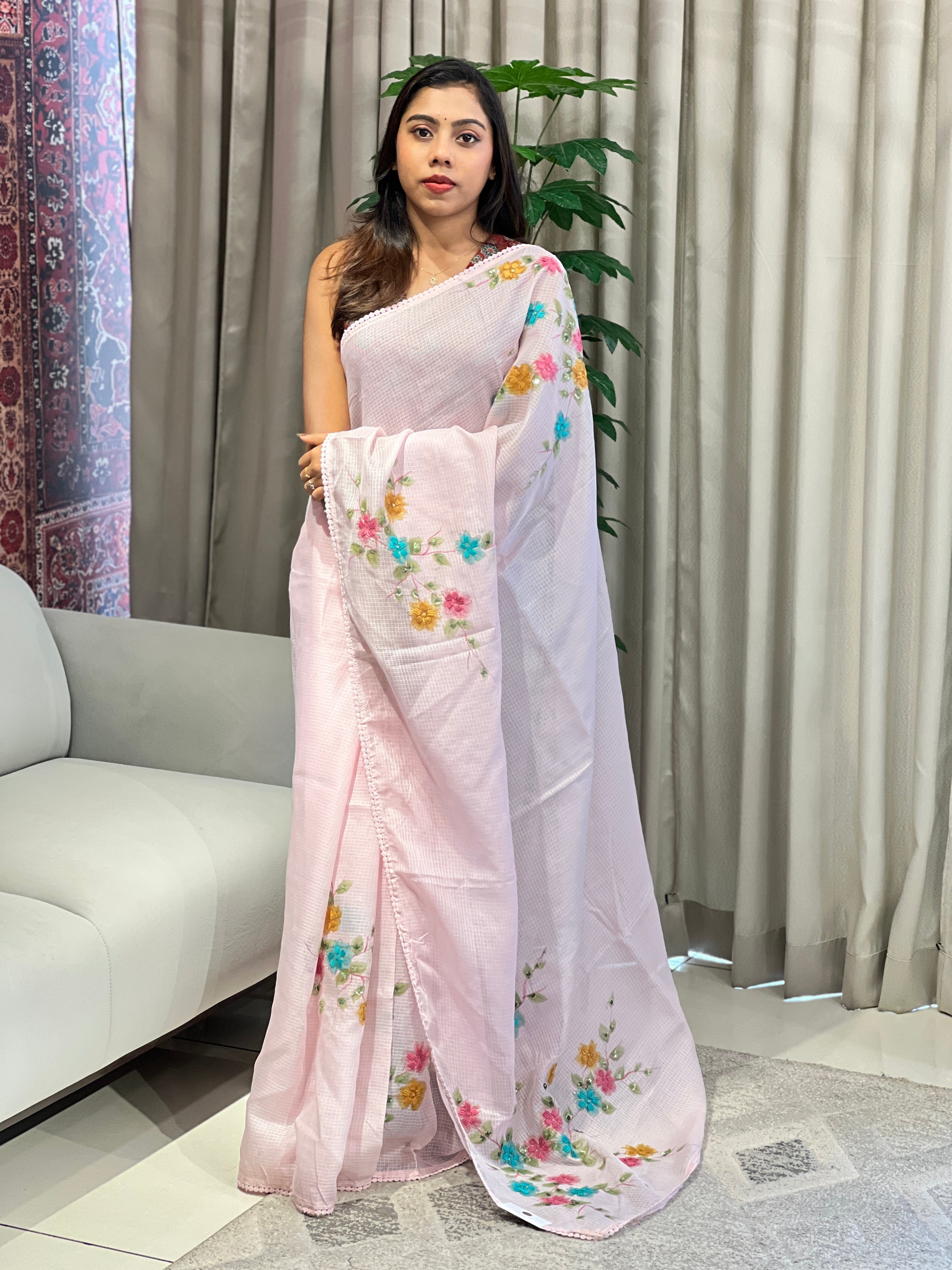 Floral Paint With Embroidery Highlighted Kota Saree | BLD1978