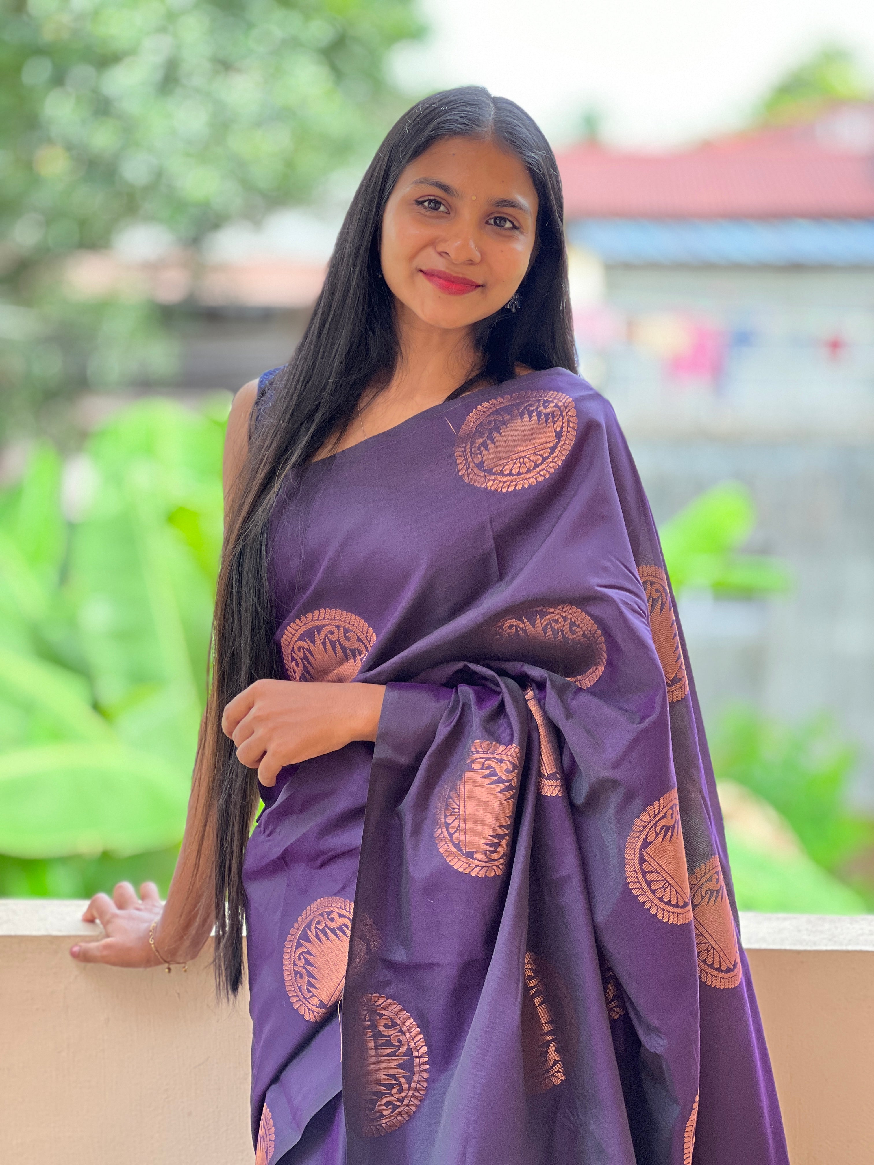 Copper Zari Woven Semi Silk Saree | KRK486