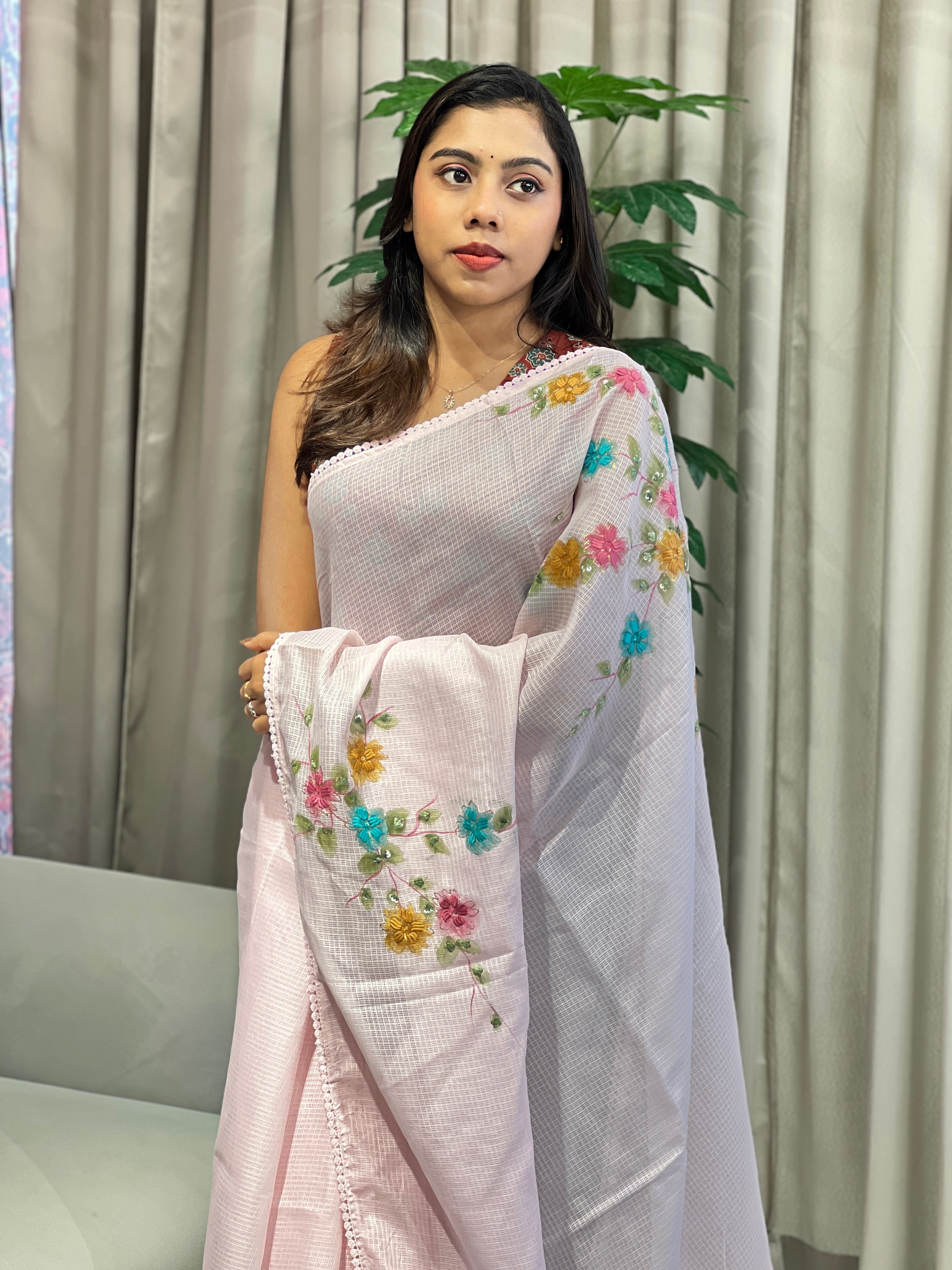 Floral Paint With Embroidery Highlighted Kota Saree | BLD1978