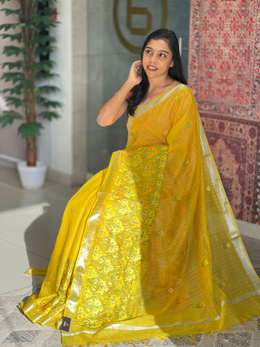 Floral Embroidery Detailed Silky Kota Saree | NHH491