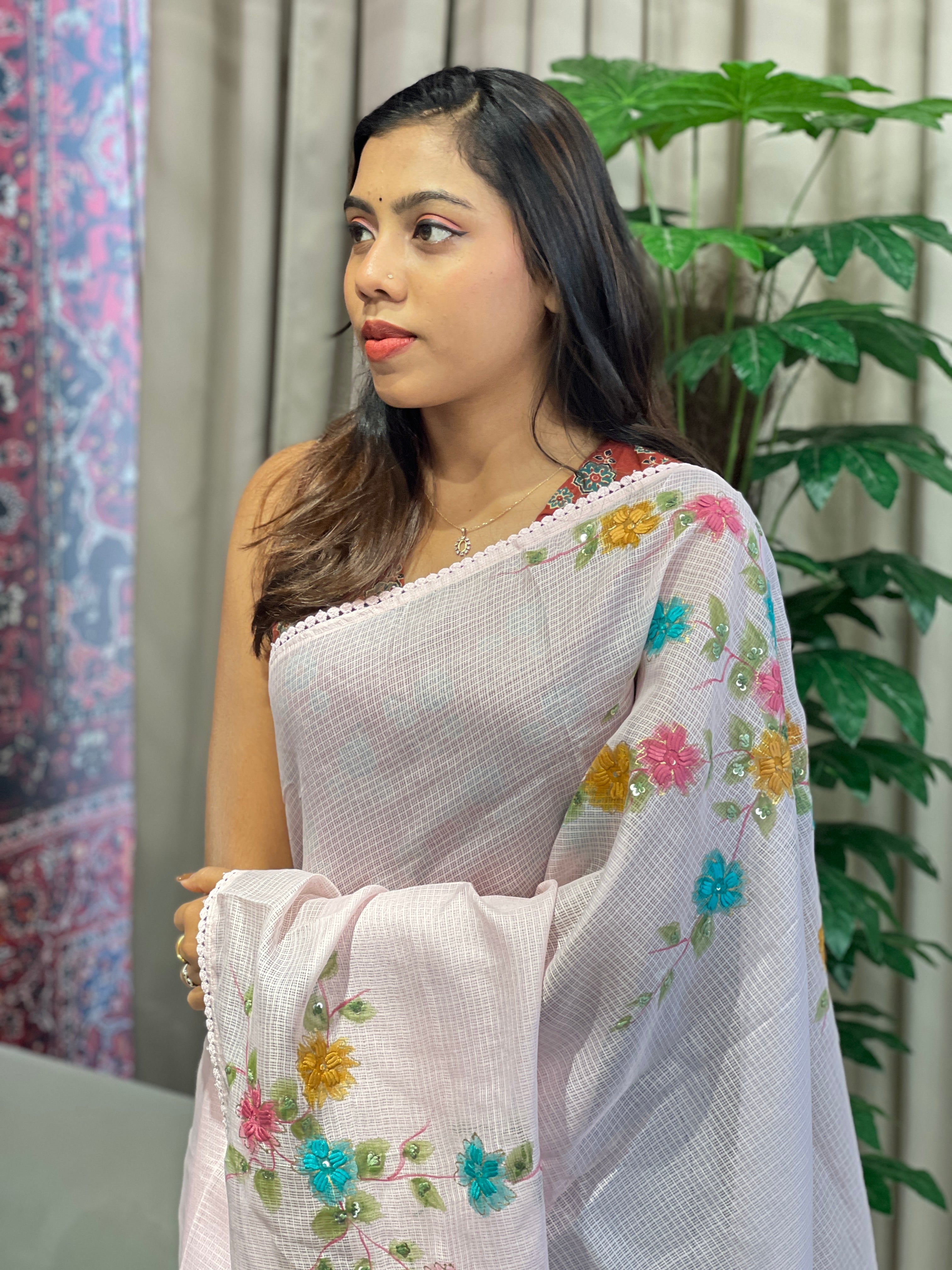 Floral Paint With Embroidery Highlighted Kota Saree | BLD1978