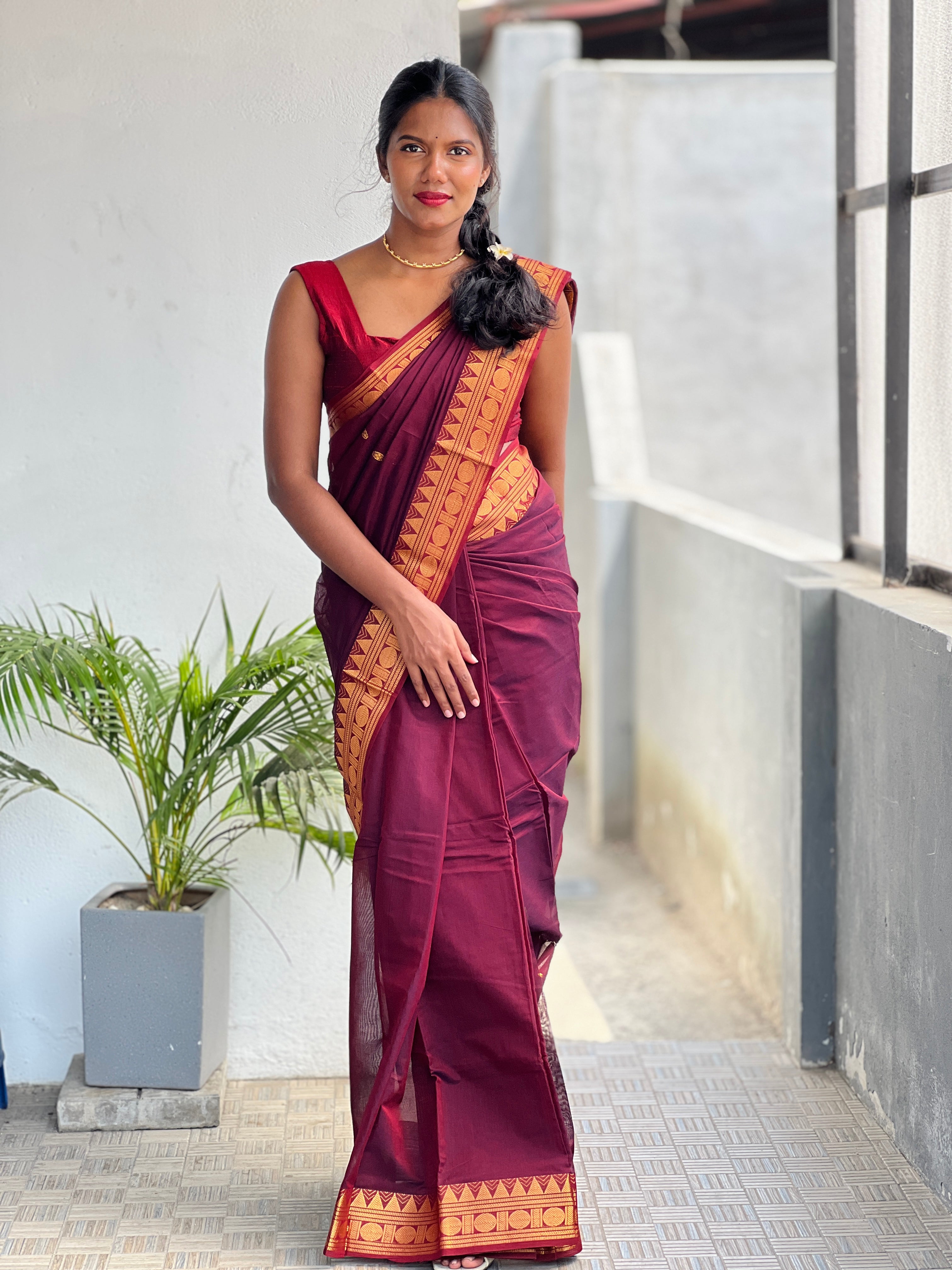 Zari Bordered Kanchi Cotton Saree | VR163