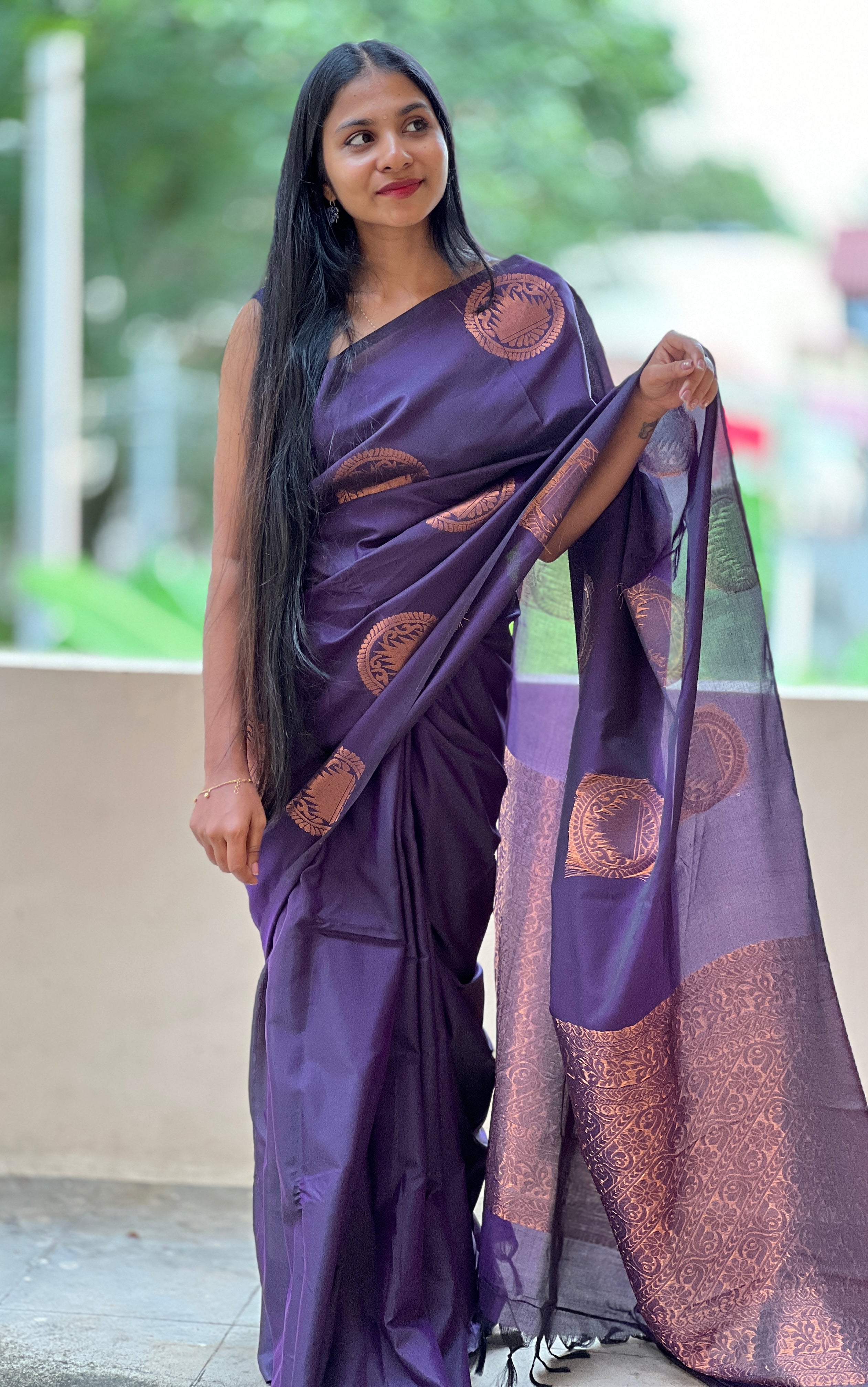 Copper Zari Woven Semi Silk Saree | KRK486