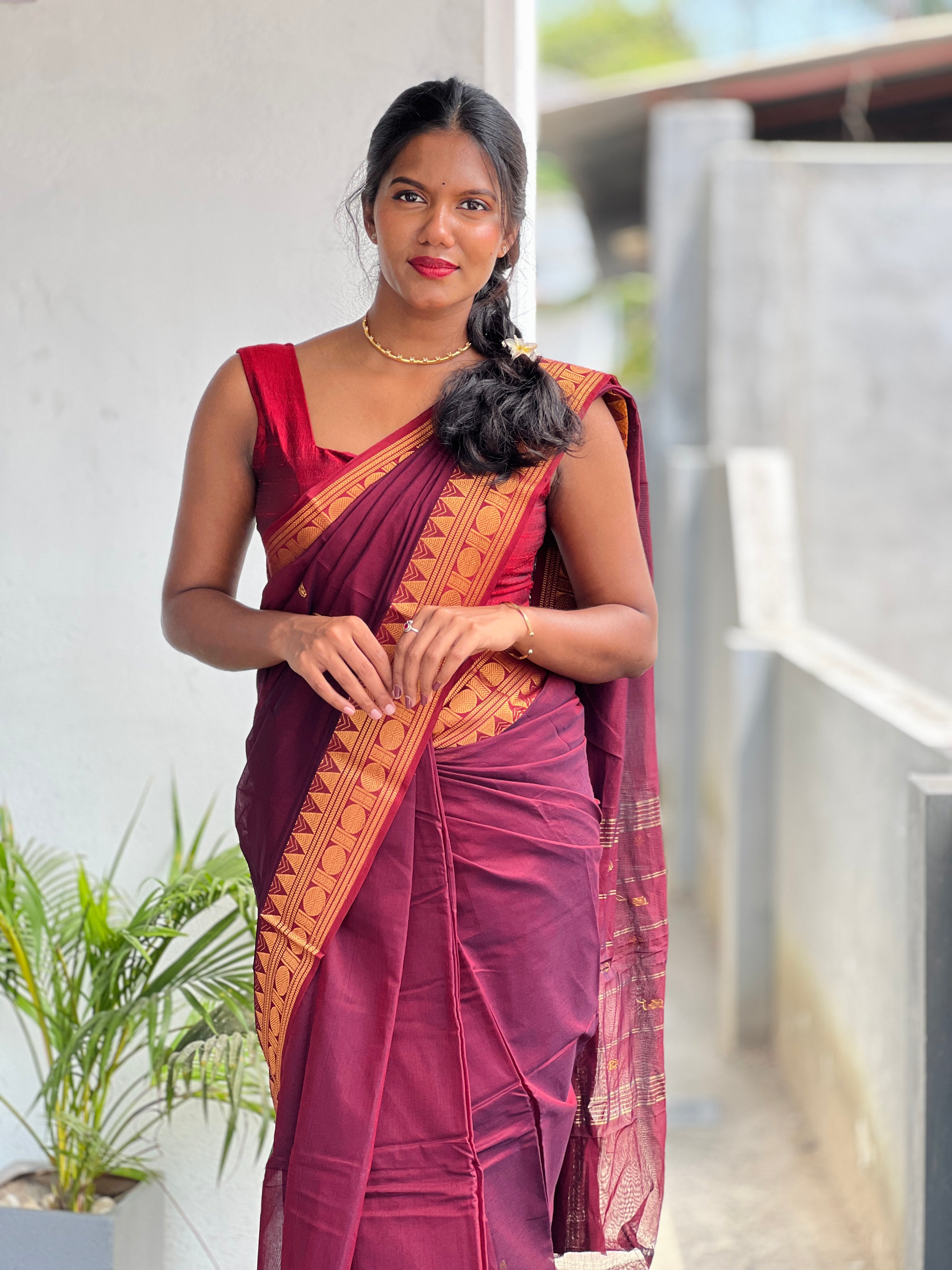 Zari Bordered Kanchi Cotton Saree | VR163