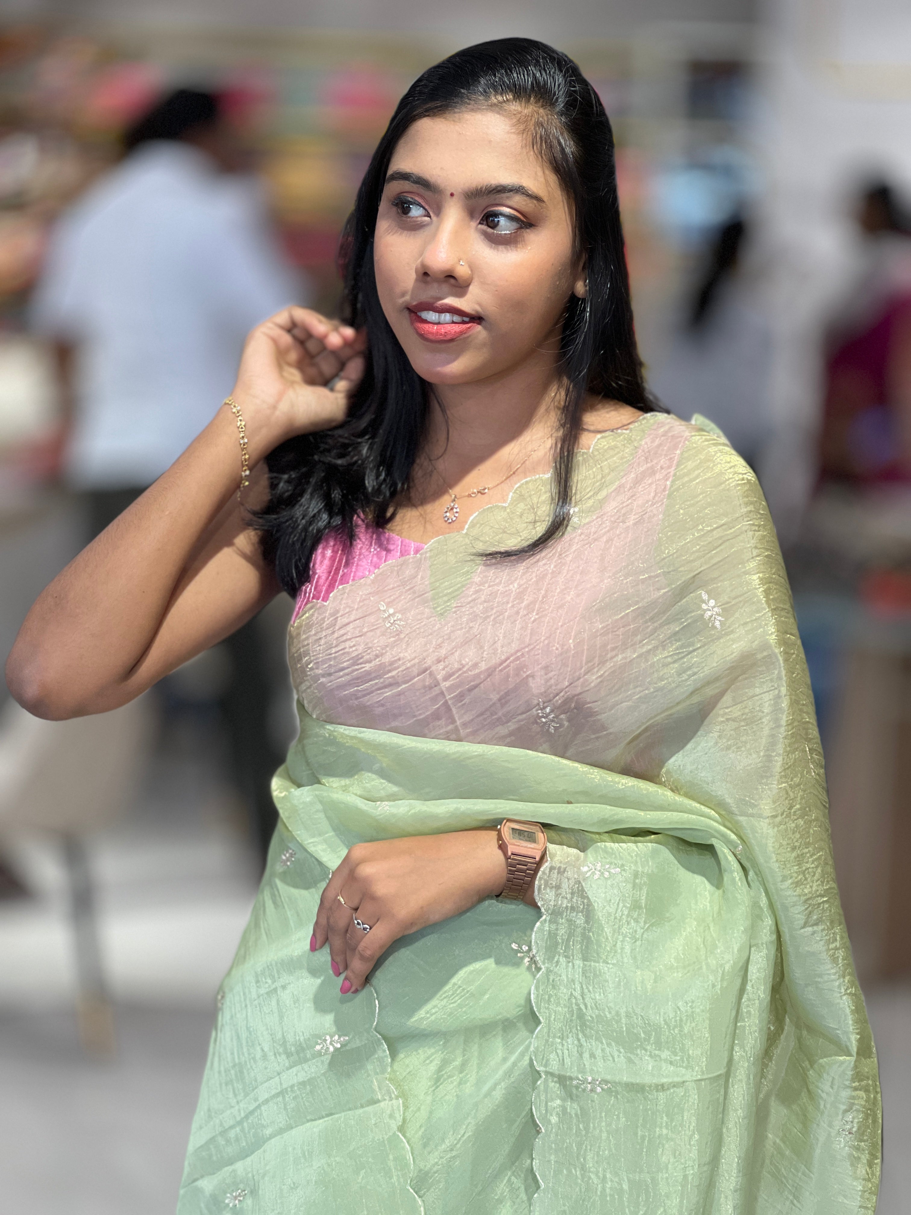 Zari Detailed Shimmer Organza Saree | DVS236