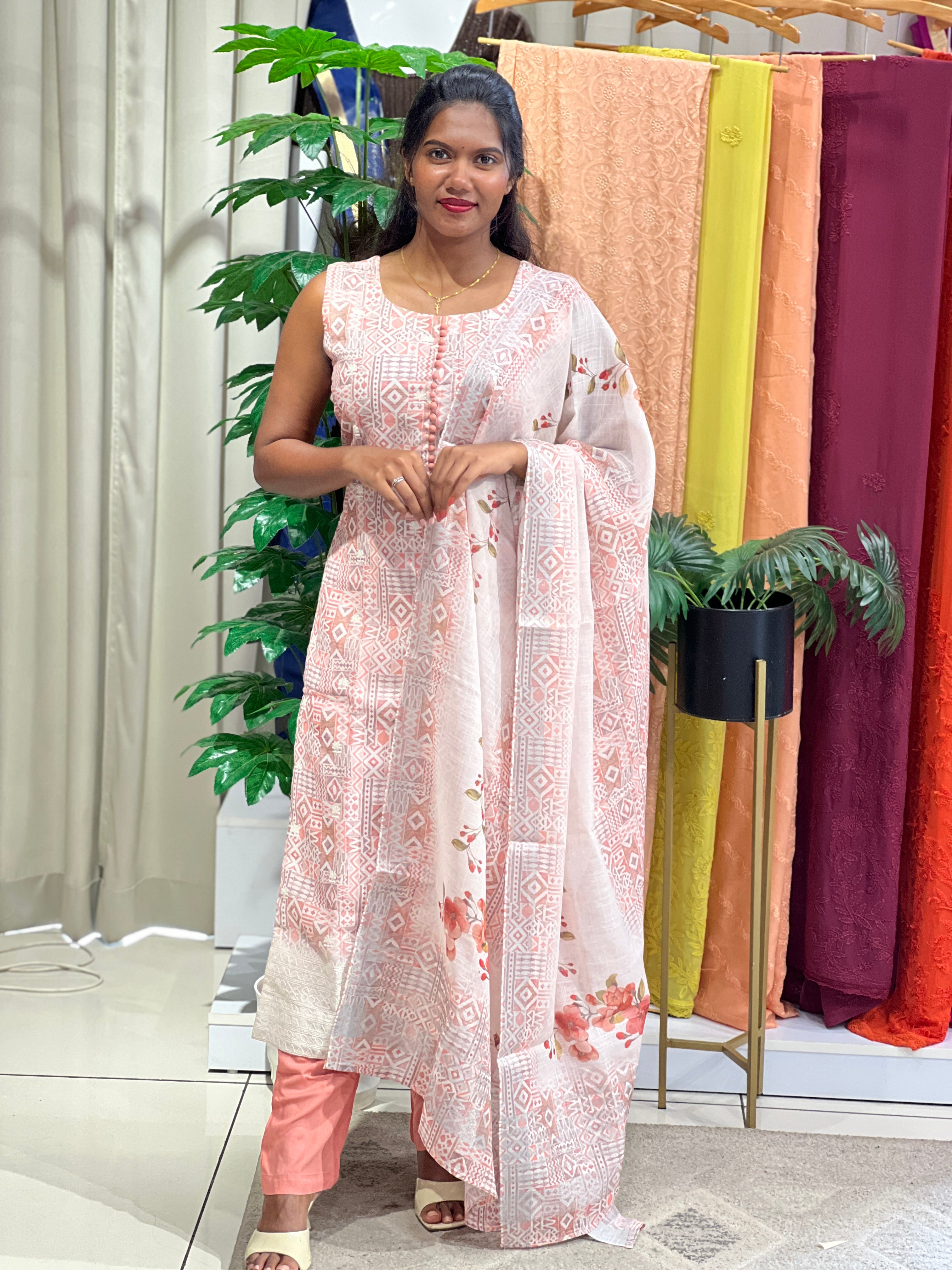 Geometric Pattern Linen Cotton Kurta Set | NAI125