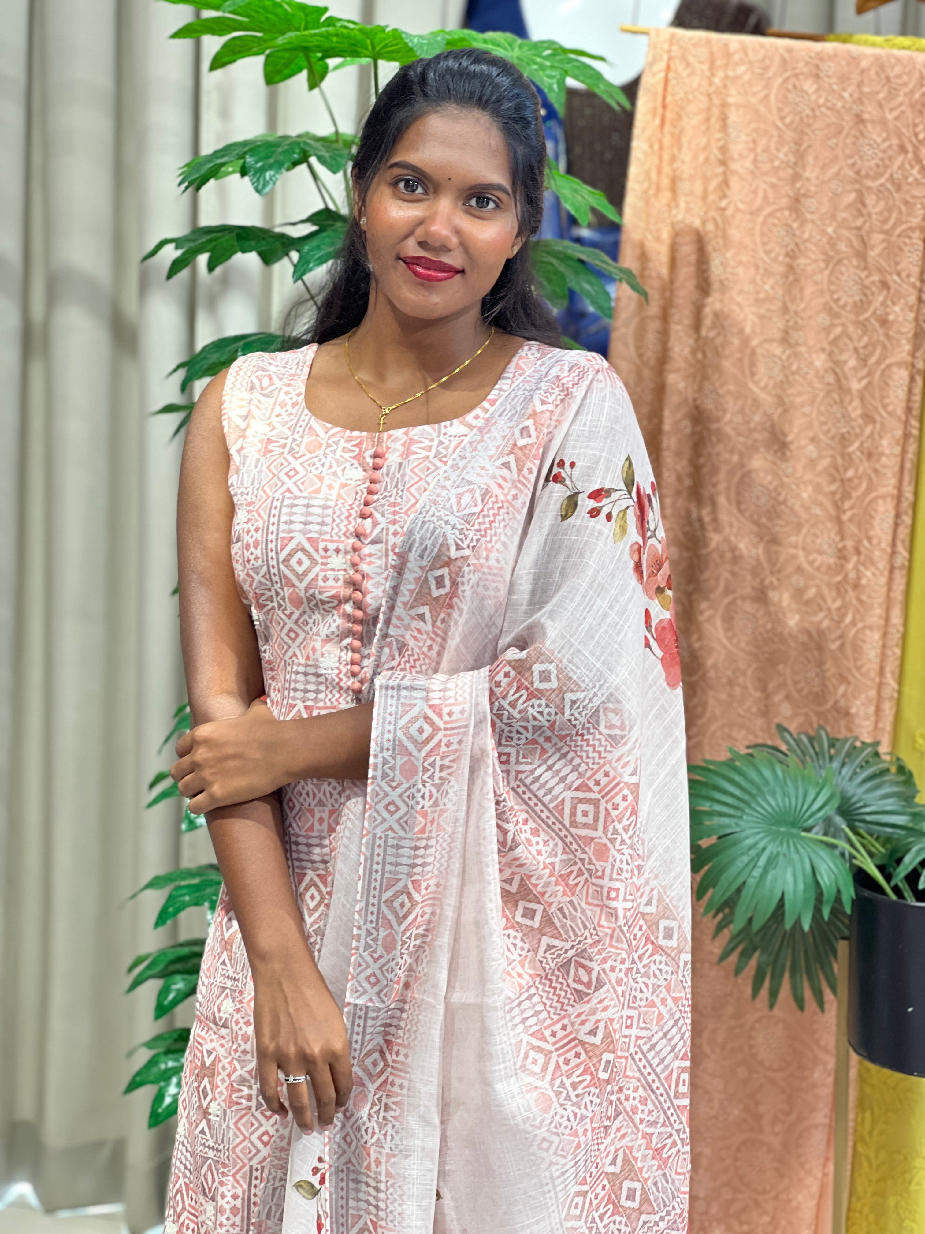 Geometric Pattern Linen Cotton Kurta Set | NAI125
