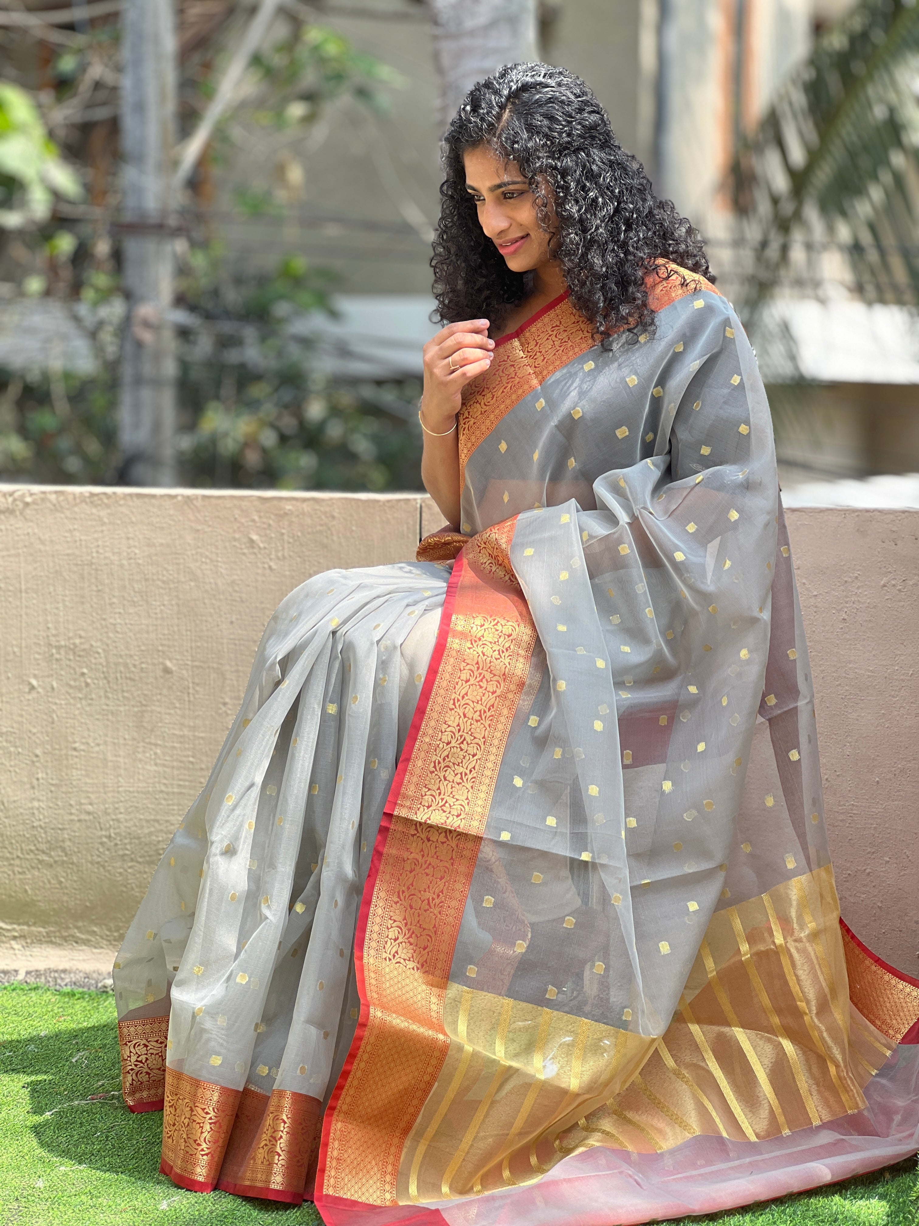 Contrast Bordered Chanderi Saree | AHD1338
