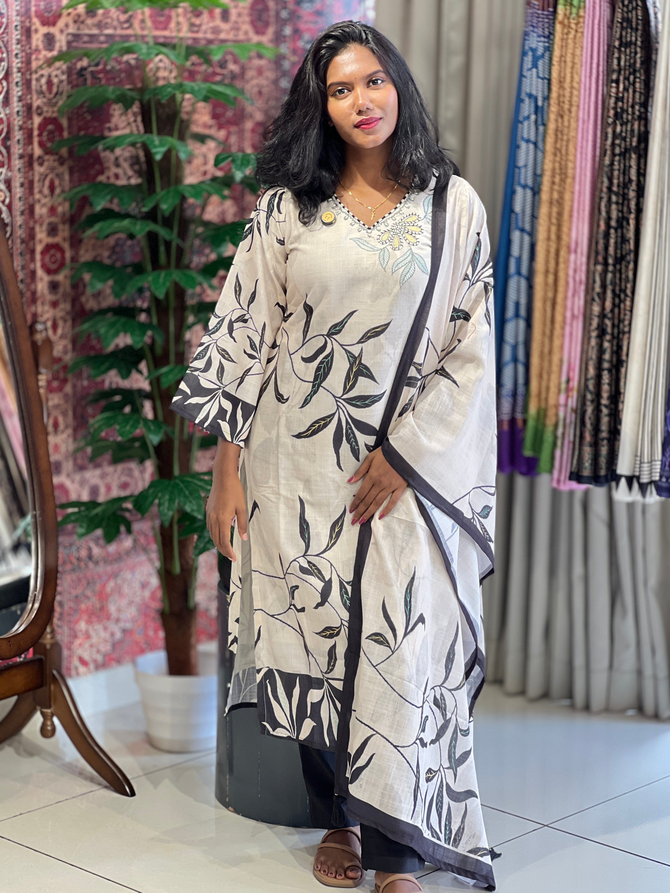 Digital Printed Linen Cotton Kurta Set | AFD126