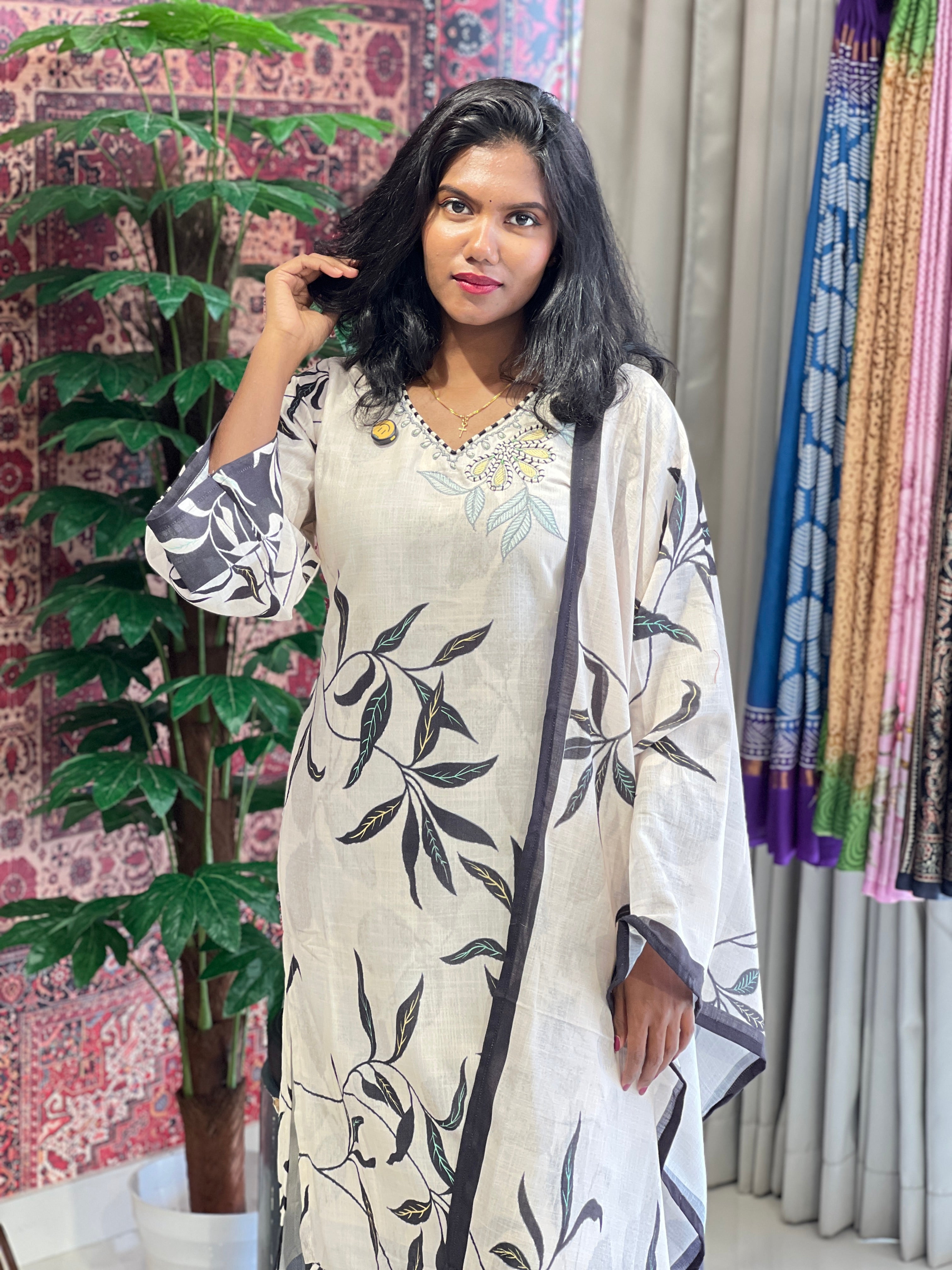 Digital Printed Linen Cotton Kurta Set | AFD126