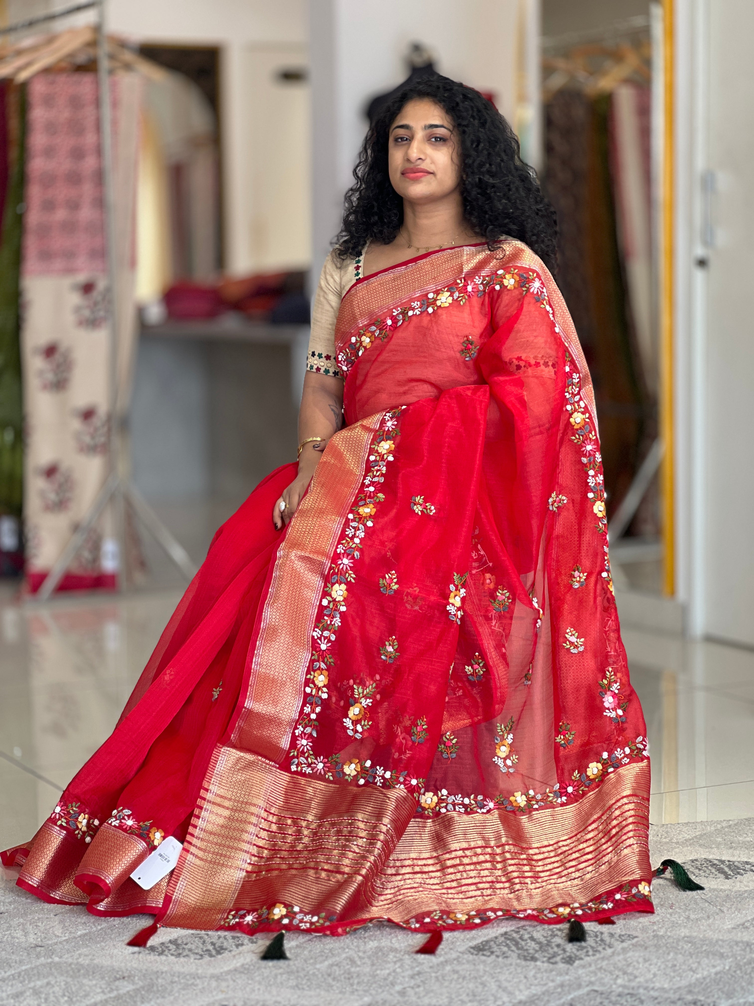 Hand Embroidery Organza Saree | RP642