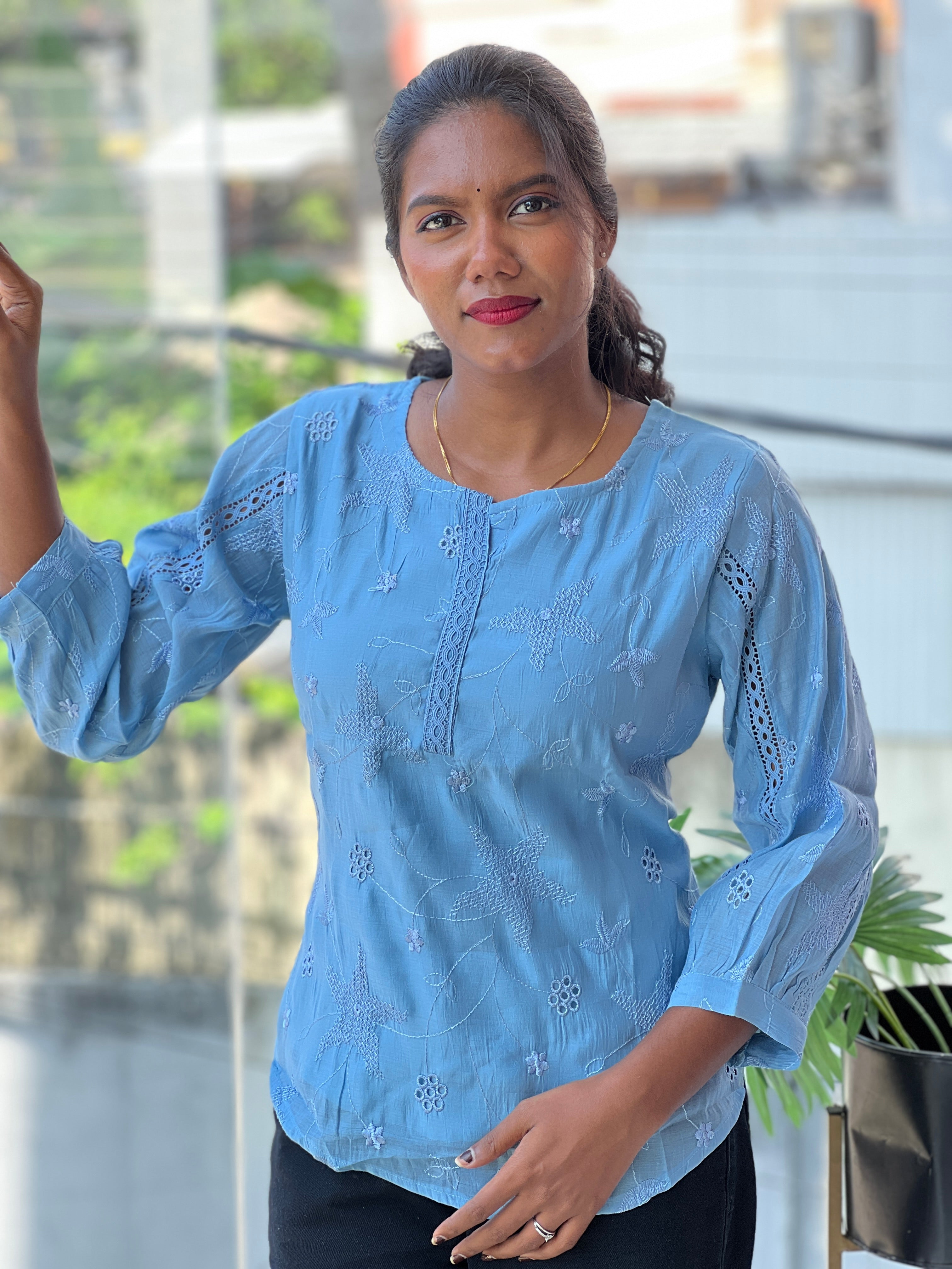 Embroidery Detailed Muslin Finish Short Kurta | PGI263