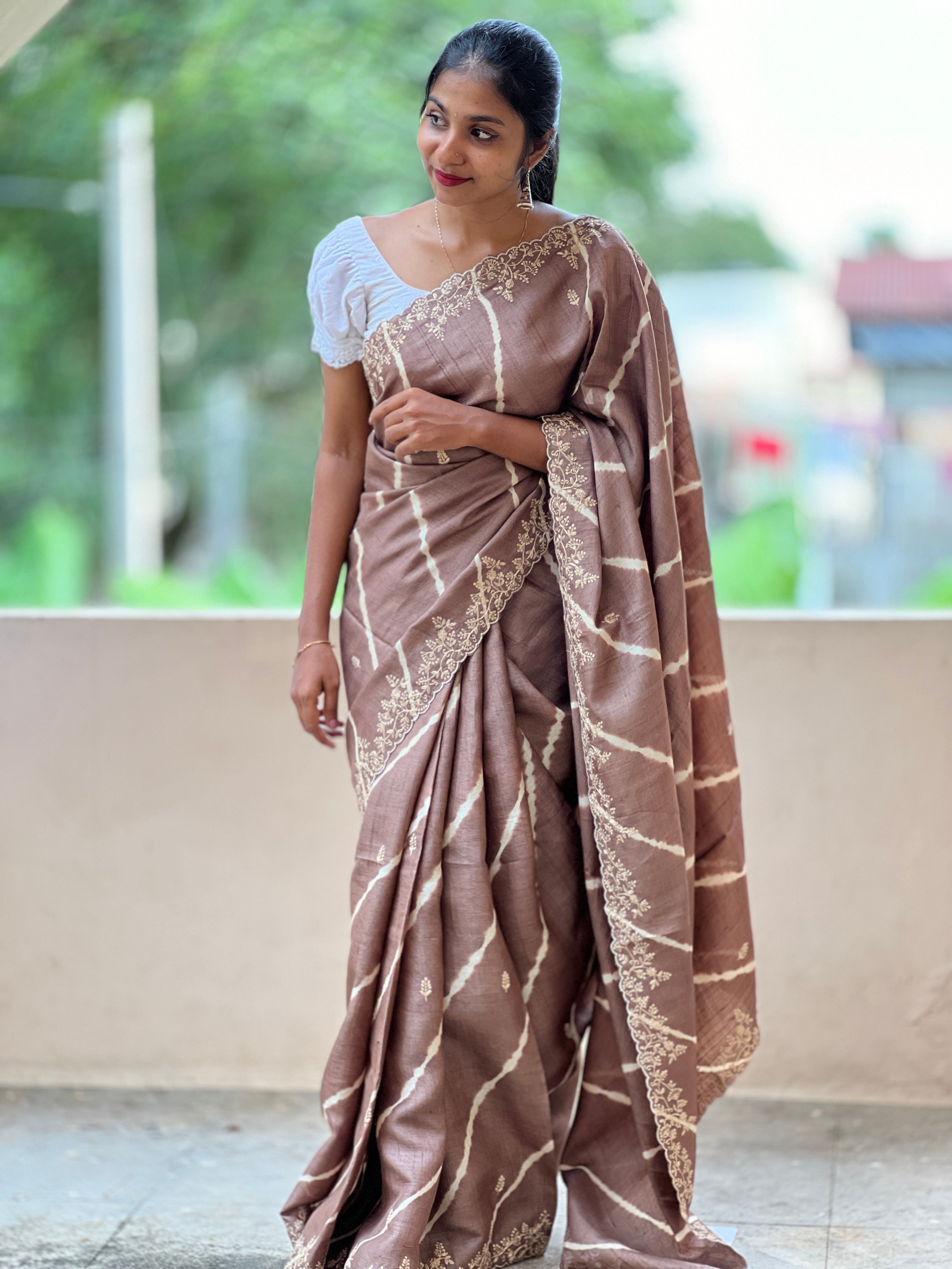 Shibori Patterned Tussar Saree | SBS400