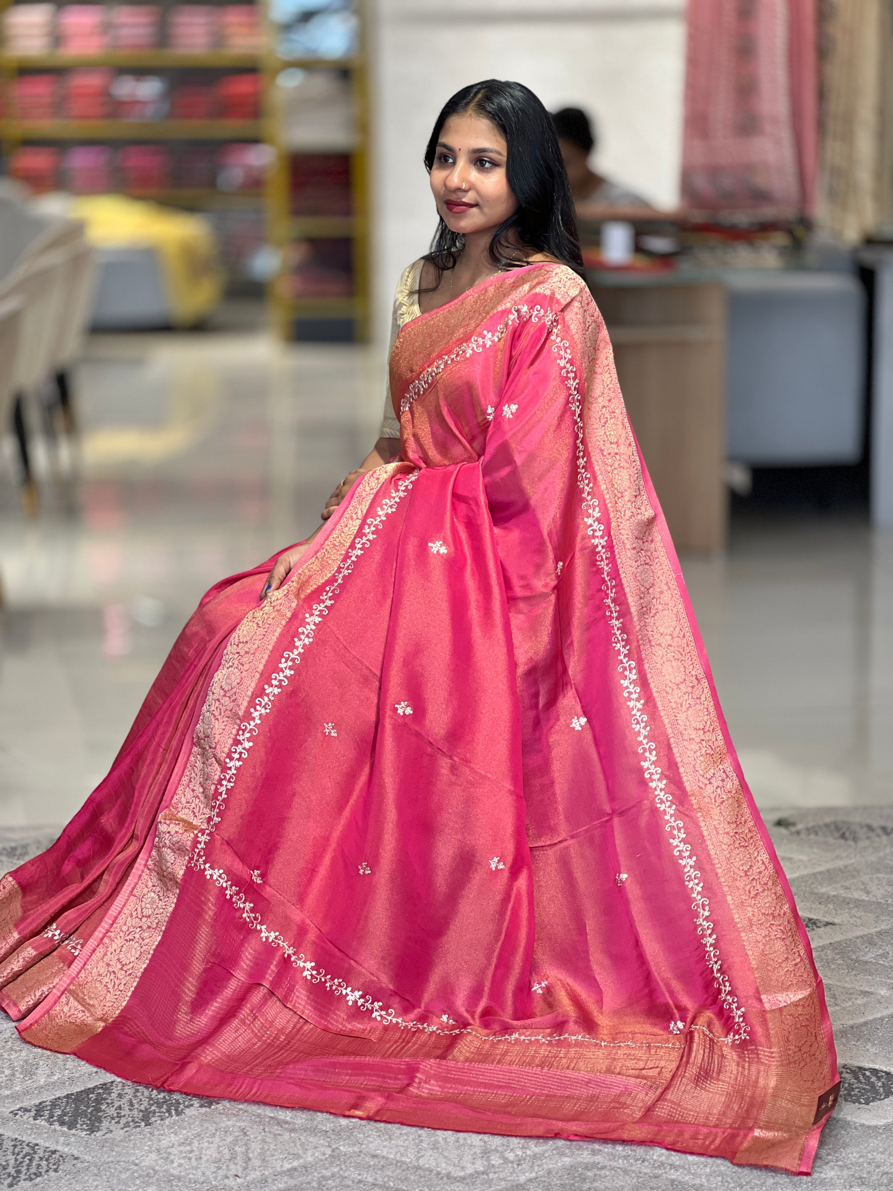 Pitta Work Pattern Tissue Banarasi Saree | SSN149