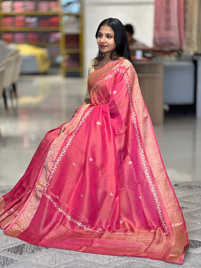 Pitta Work Pattern Tissue Banarasi Saree | SSN149