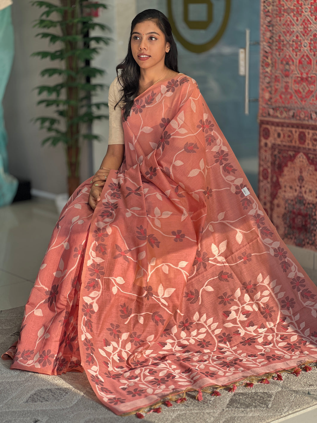 Jamdani Weaving Pattern Chanderi Finish Saree | GMS164