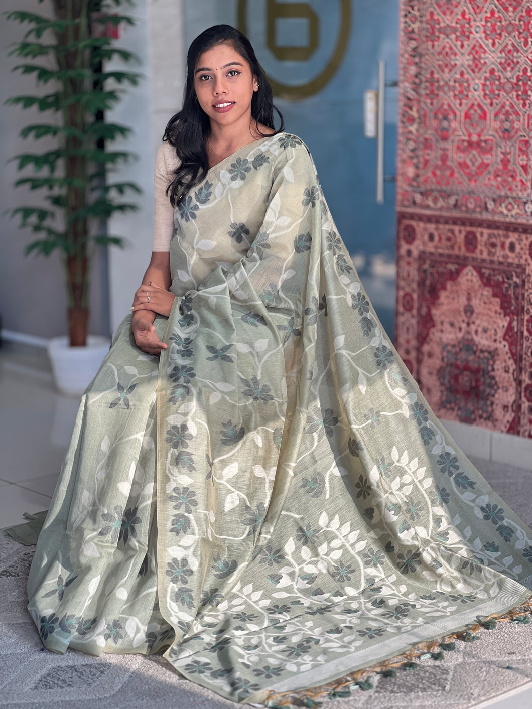 Jamdani Weaving Pattern Chanderi Finish Saree | GMS162