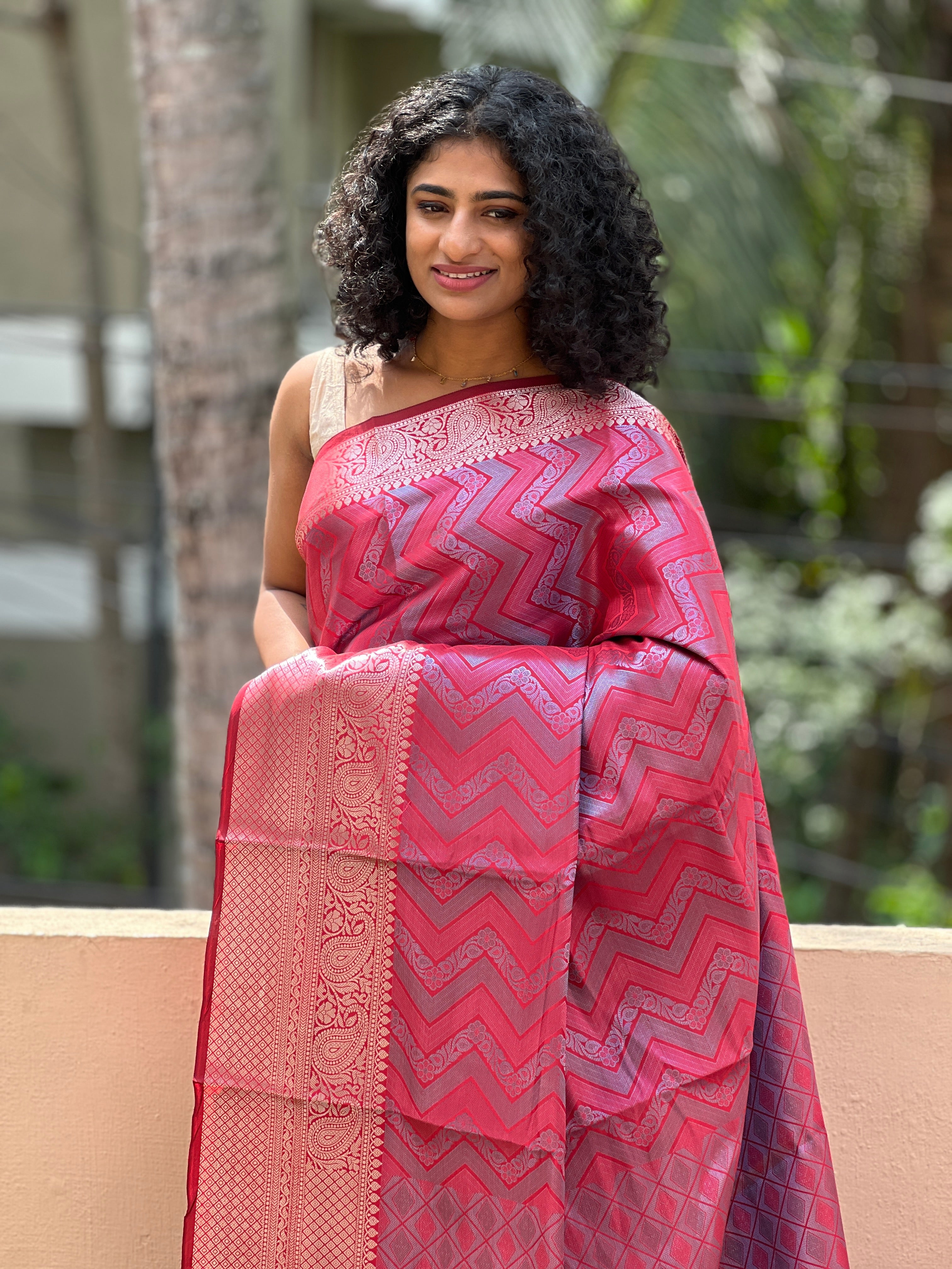 Zari Pattern With Floral Design Kora Banarasi Saree Set | AL141  | PRE-ORDER